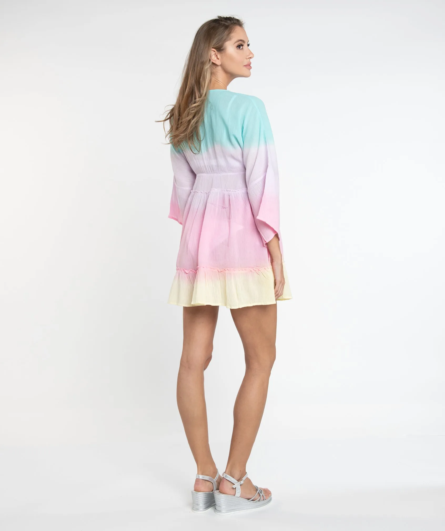 Pastel Rainbow Crinkle Cotton Summer Sun Dress