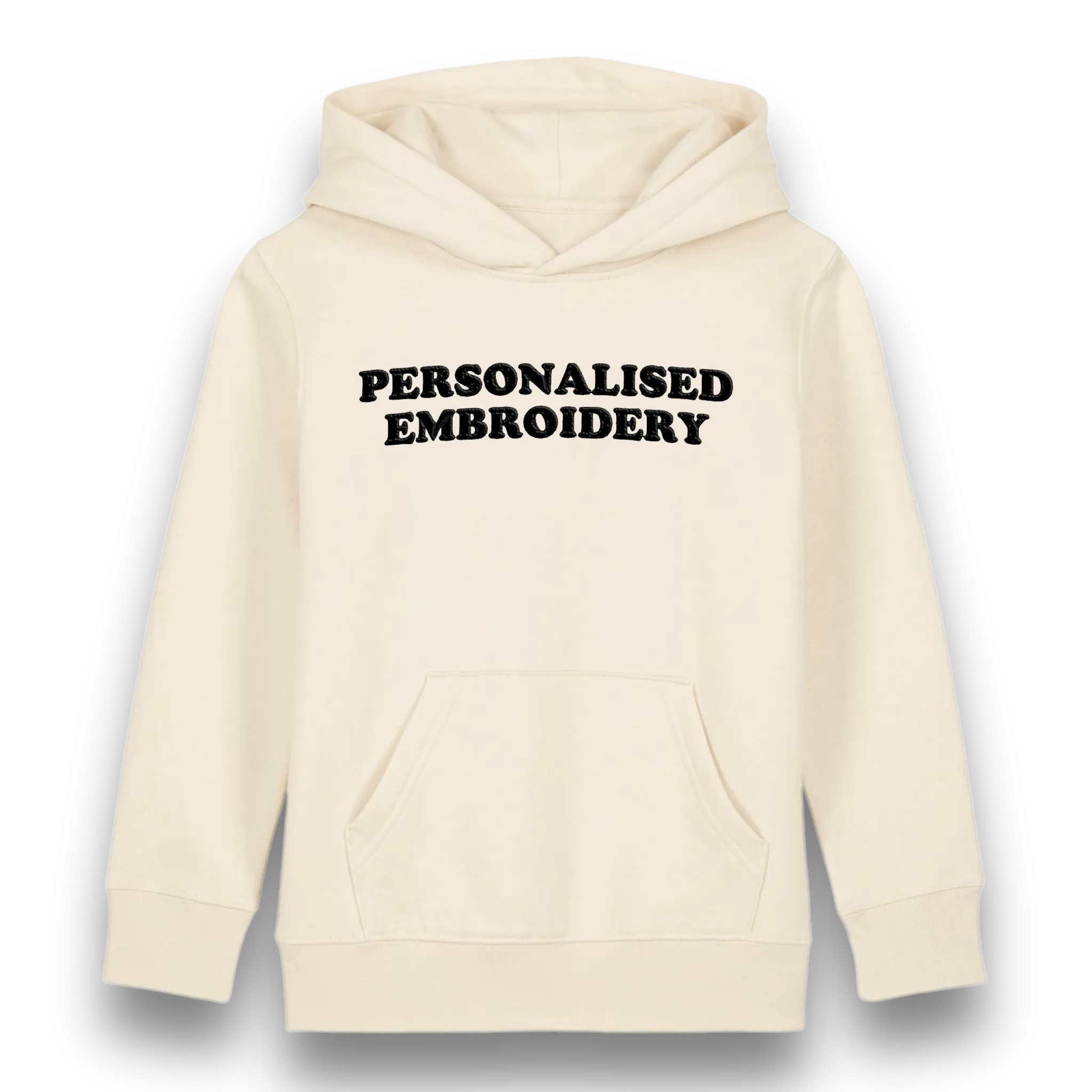 Personalised Lyric Centre Chest Embroidered premium organic iconic kids 'Mini Drummer' hoodie - choose your own lyrics, font and thread colour