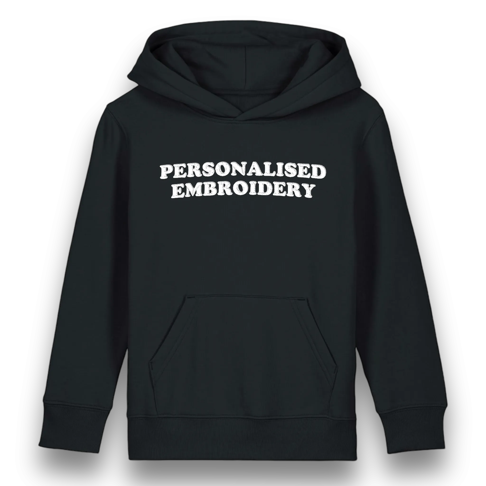 Personalised Lyric Centre Chest Embroidered premium organic iconic kids 'Mini Drummer' hoodie - choose your own lyrics, font and thread colour