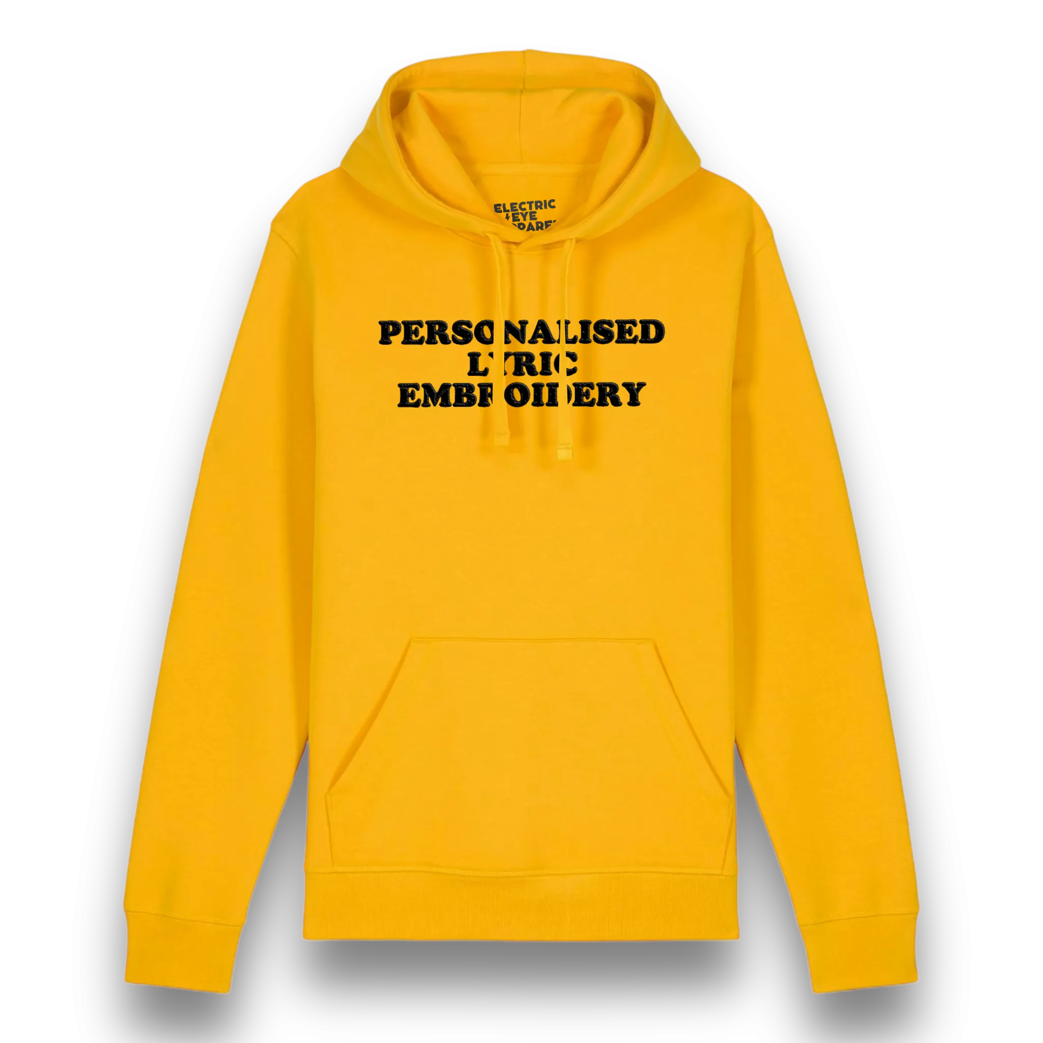 Personalised Lyric Centre Chest Embroidered premium organic unisex iconic 'Drummer' hoodie - choose your own lyrics, font and thread colour