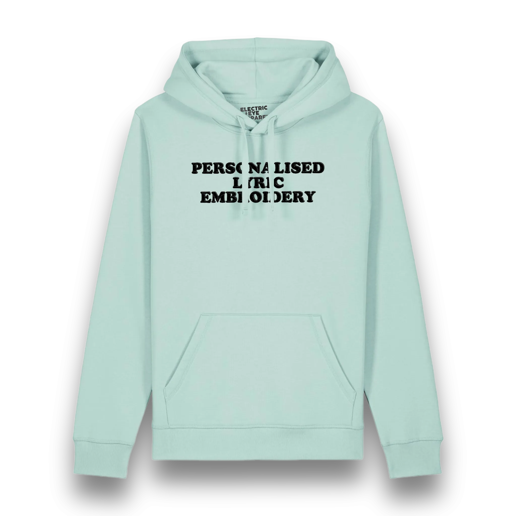 Personalised Lyric Centre Chest Embroidered premium organic unisex iconic 'Drummer' hoodie - choose your own lyrics, font and thread colour