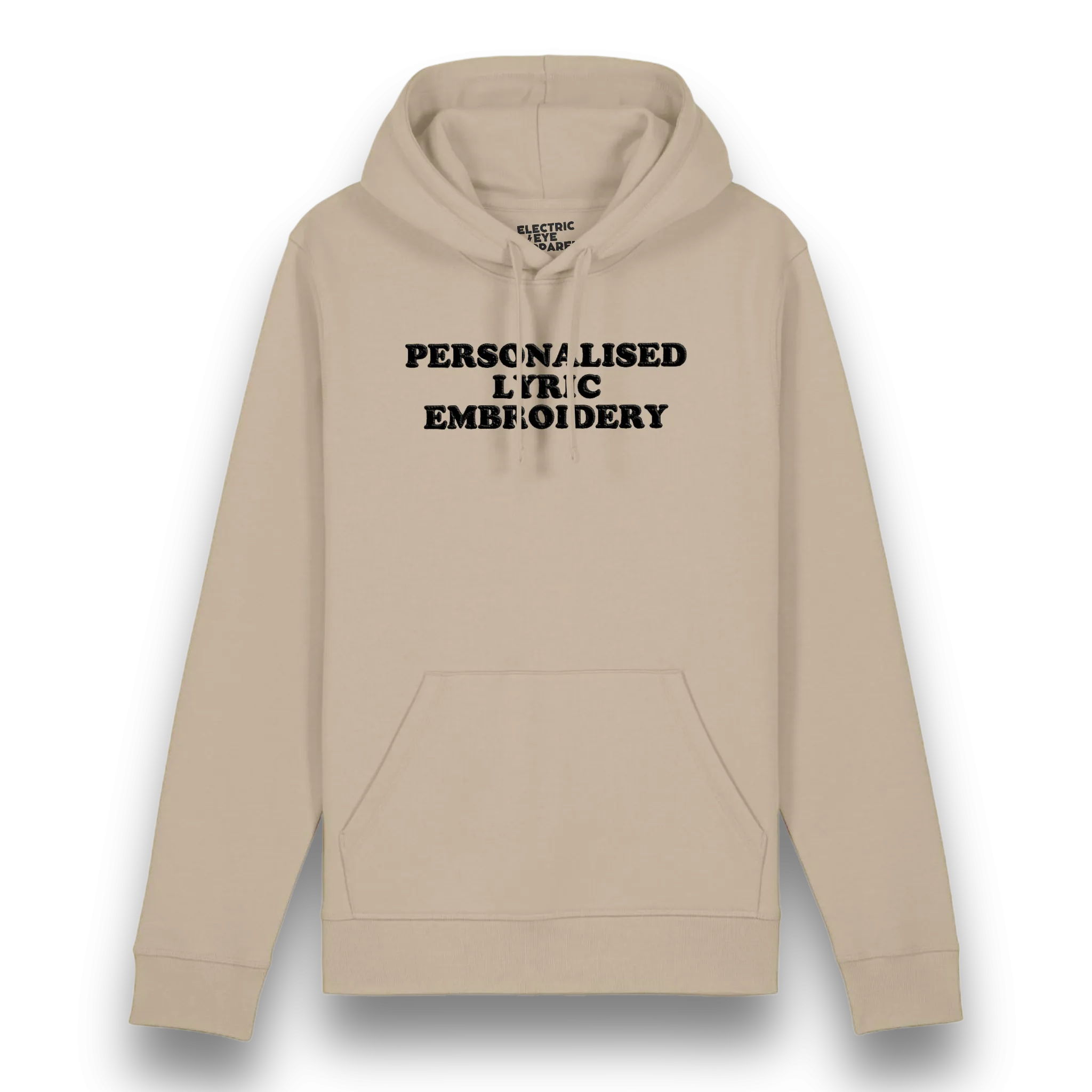 Personalised Lyric Centre Chest Embroidered premium organic unisex iconic 'Drummer' hoodie - choose your own lyrics, font and thread colour