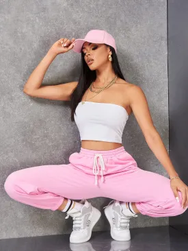 Pink Drawstring High Waist Sweatpants