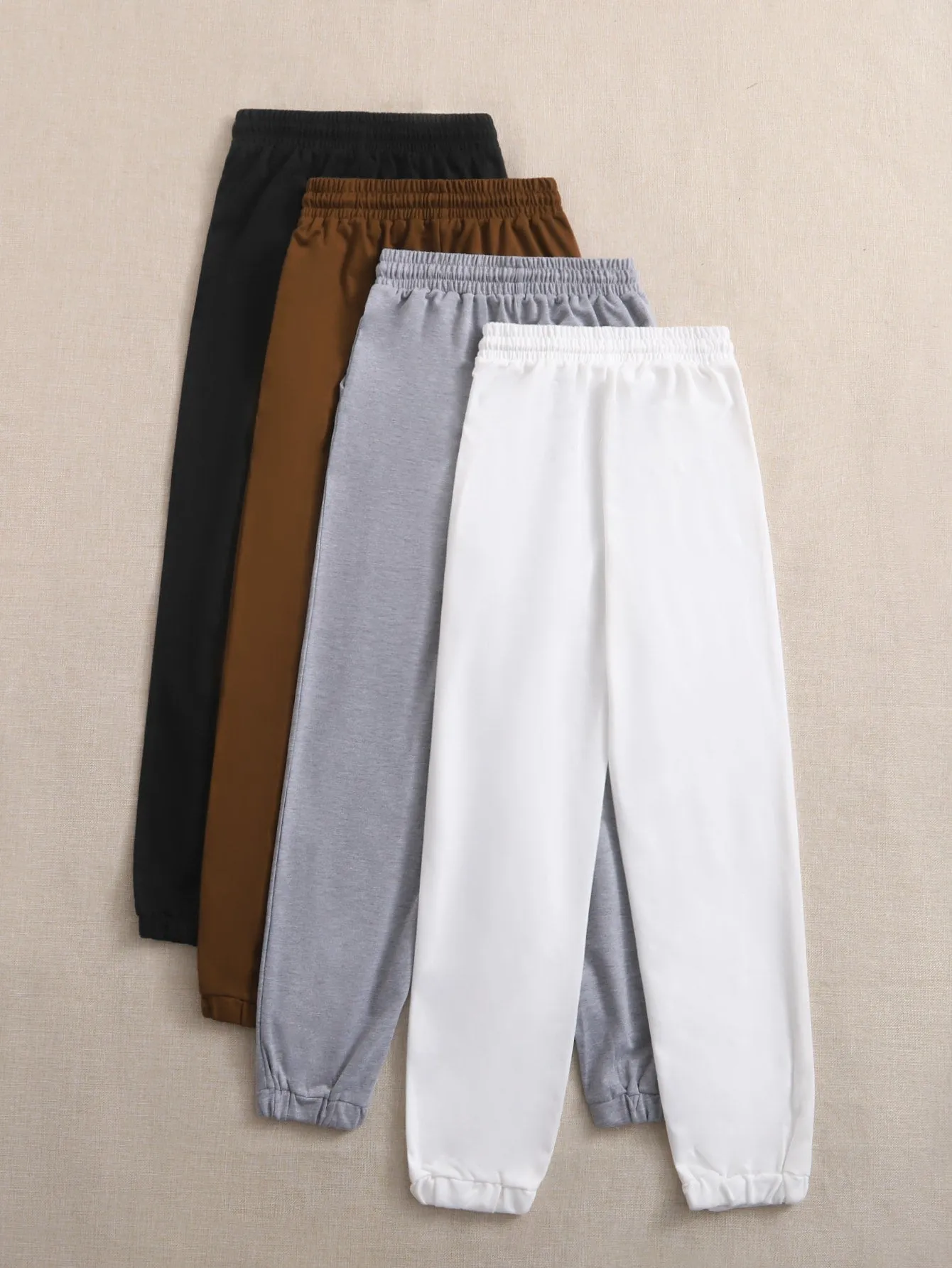 Plain Drawstring Natural Long Women Sweatpants