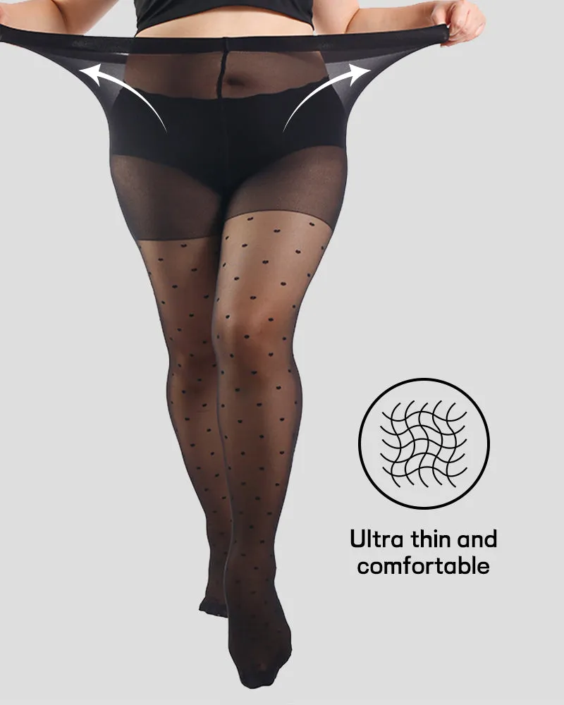 Plus Size Dots Pattern Black Sheer Tights