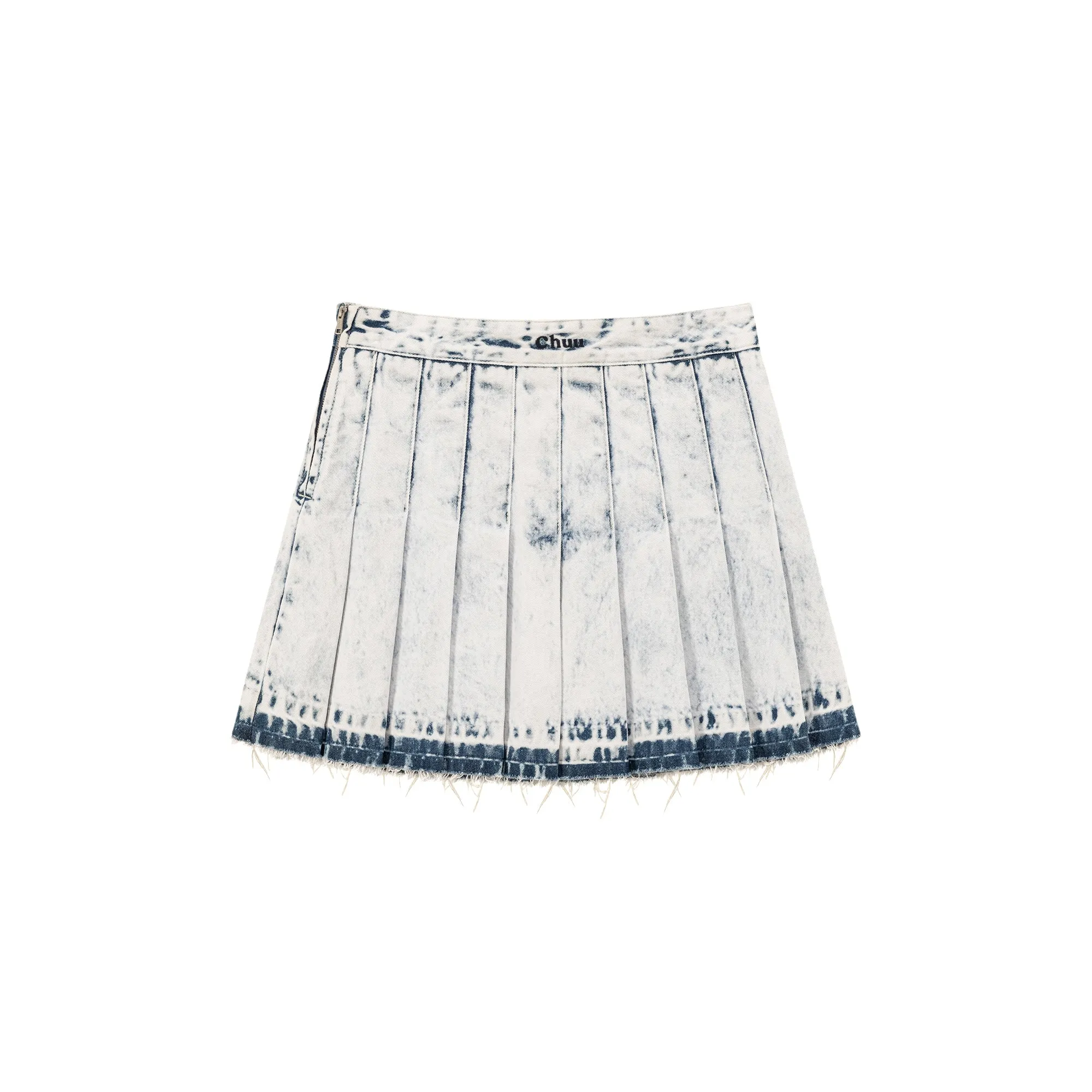 Raw Hem Denim Pleated Skirt