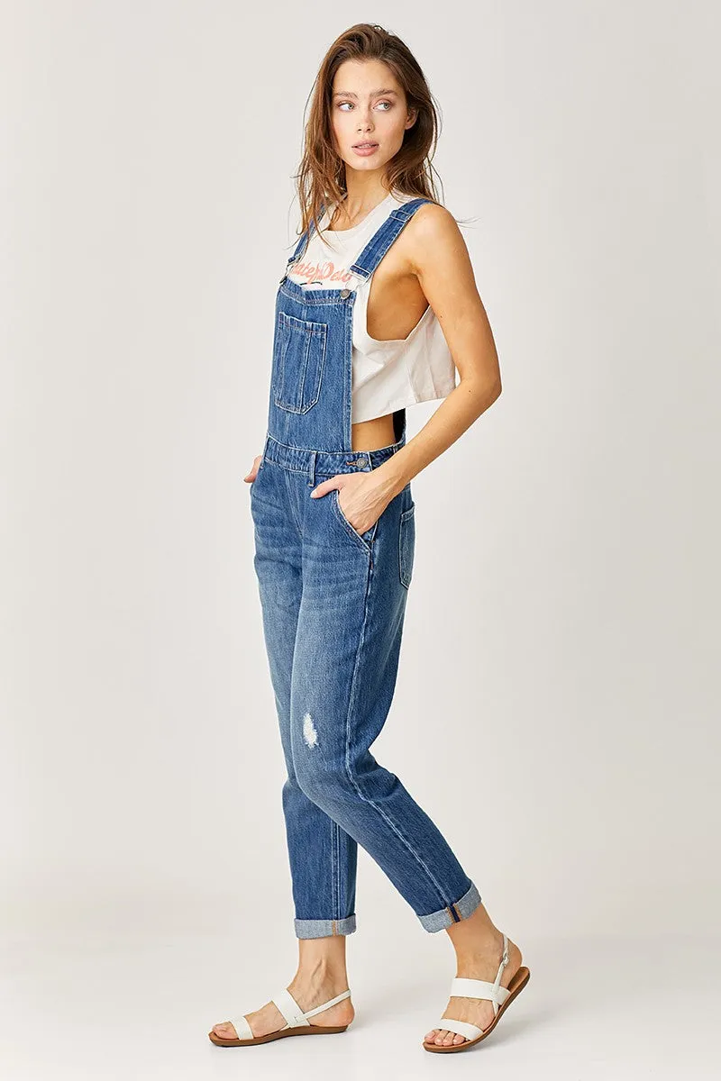 Risen Jeans - Relaxed Fit Knee Distressed Overall Jeans - RDP1092