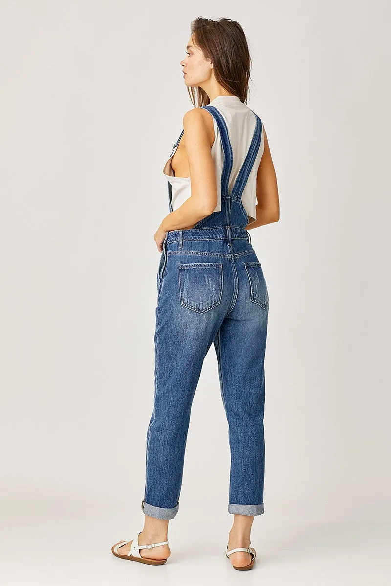 Risen Jeans - Relaxed Fit Knee Distressed Overall Jeans - RDP1092