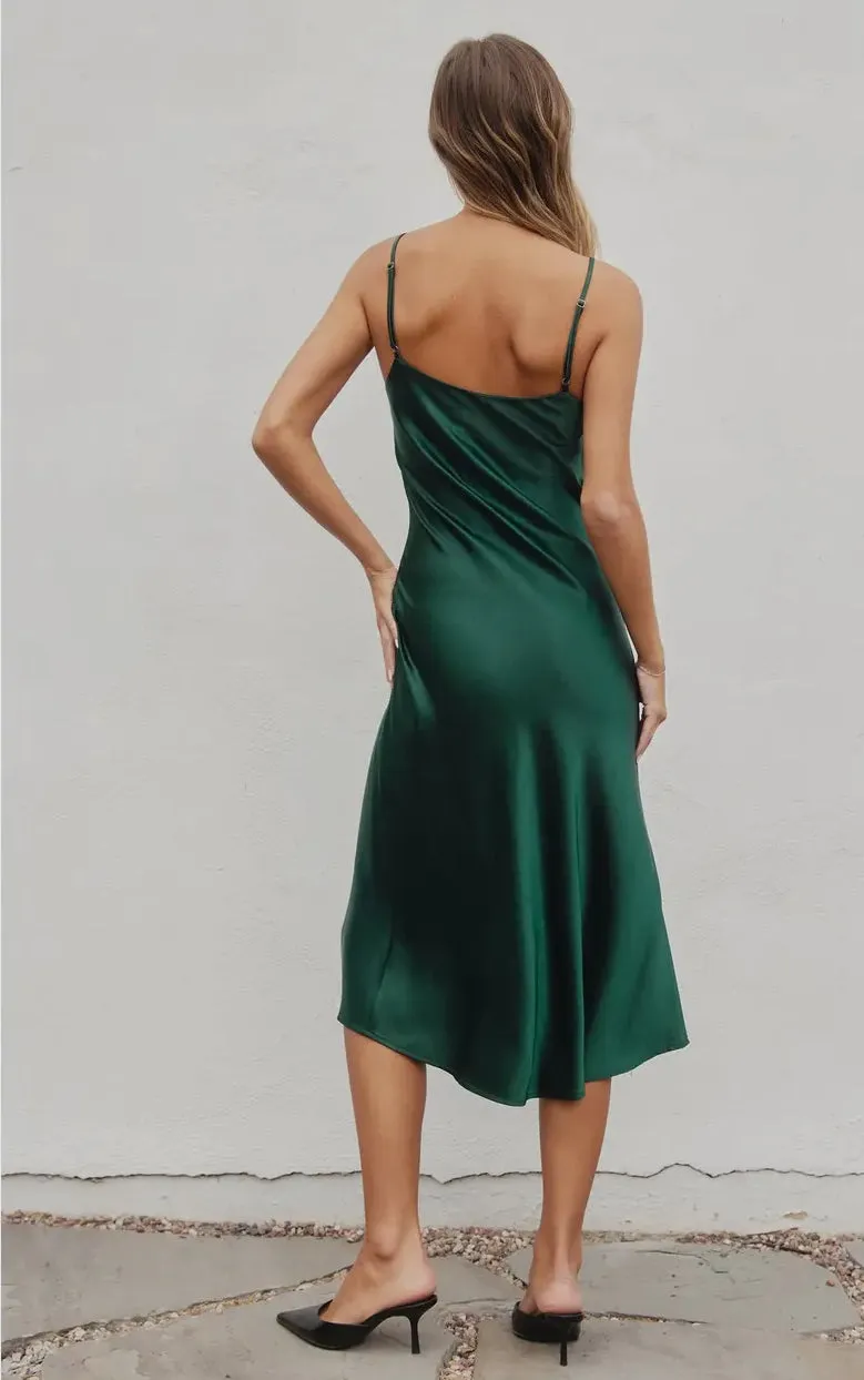 Satin Green Midi Slip Dress