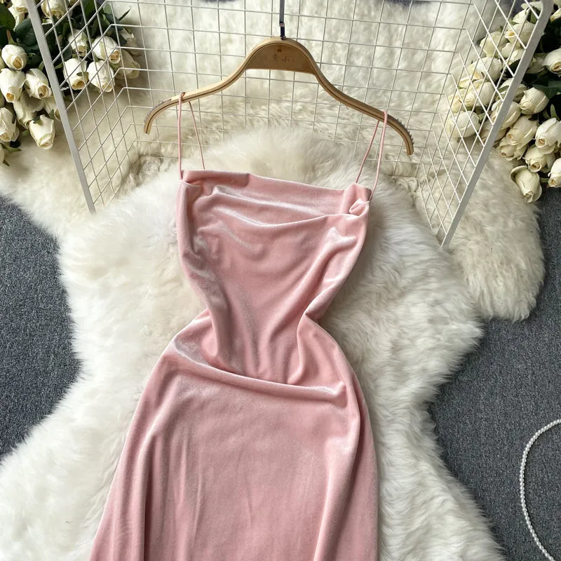 Sexy Sleeveless Velvet Slip Dress