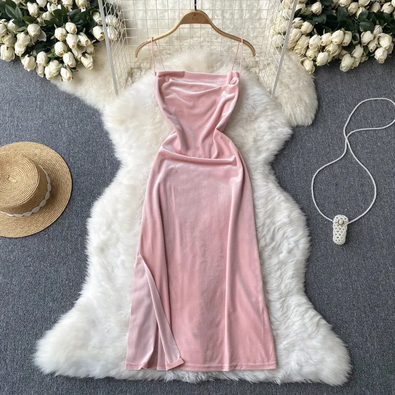 Sexy Sleeveless Velvet Slip Dress