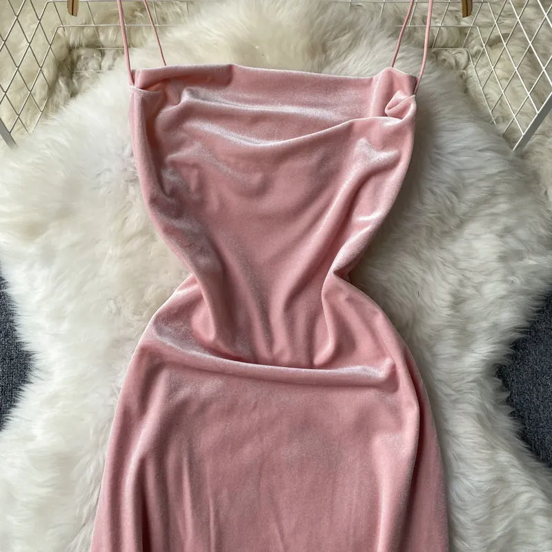 Sexy Sleeveless Velvet Slip Dress