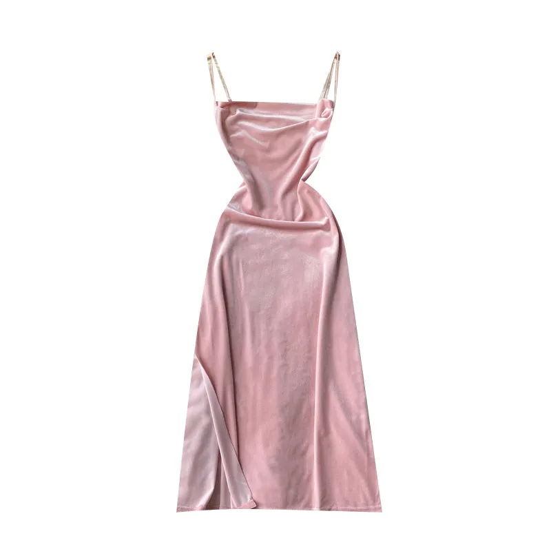 Sexy Sleeveless Velvet Slip Dress