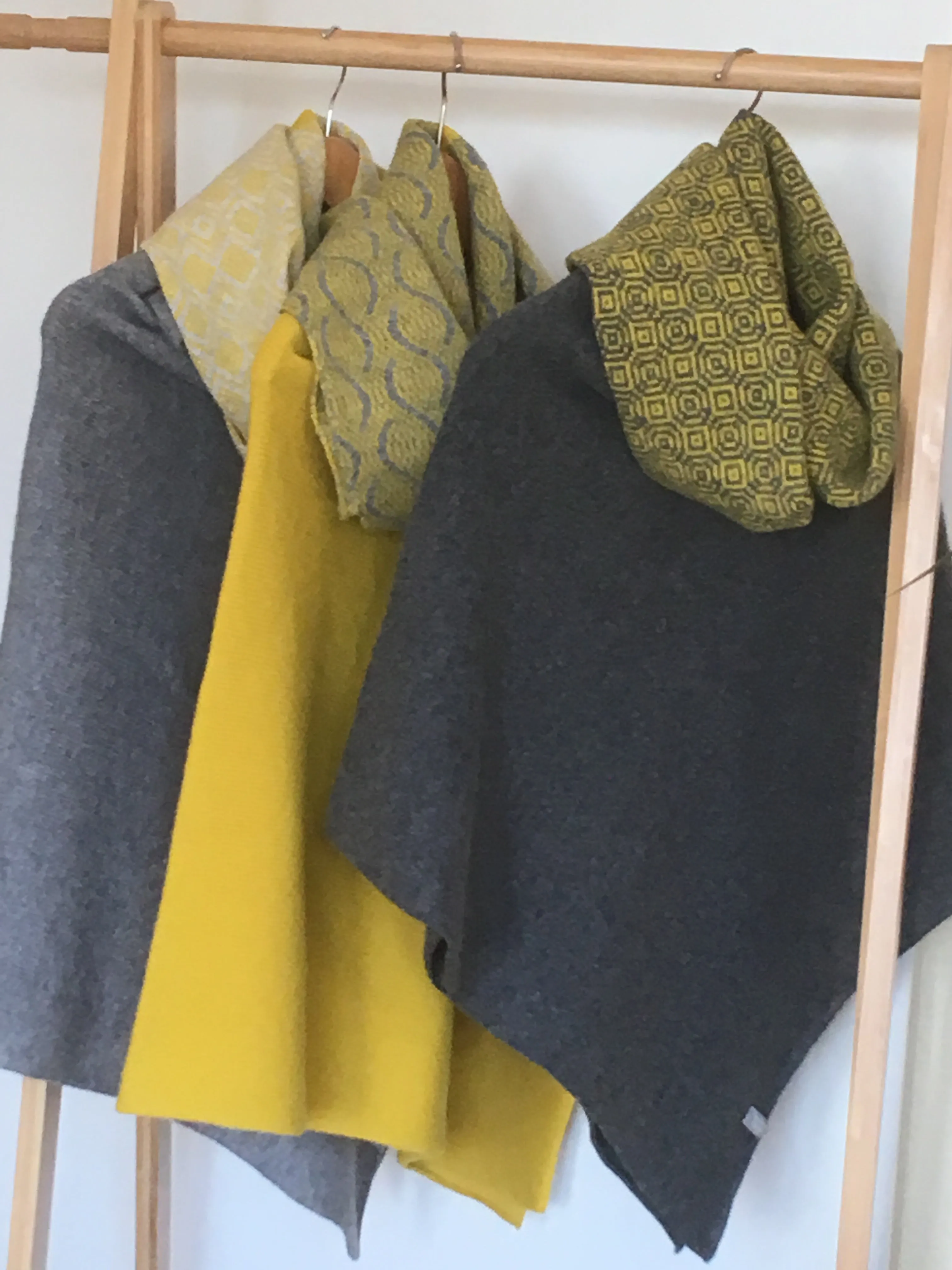 Snood - Infinity Scarf Soft Merino Lambswool Wave Pattern Piccalilli Yellow and Uniform Grey