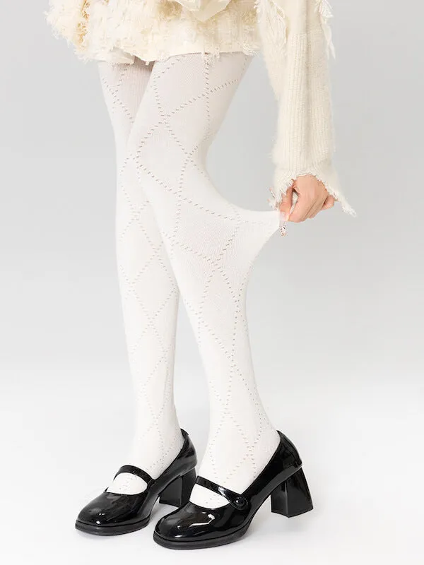 Soft girl hollow diamond-patterned tights