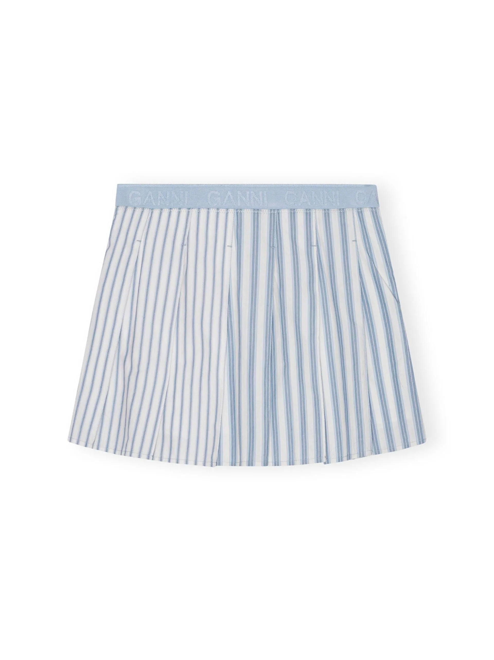 Stripe Cotton Pleated Mini Skirt / Egret