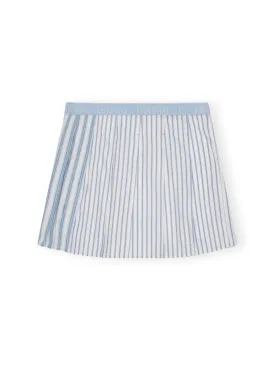 Stripe Cotton Pleated Mini Skirt / Egret