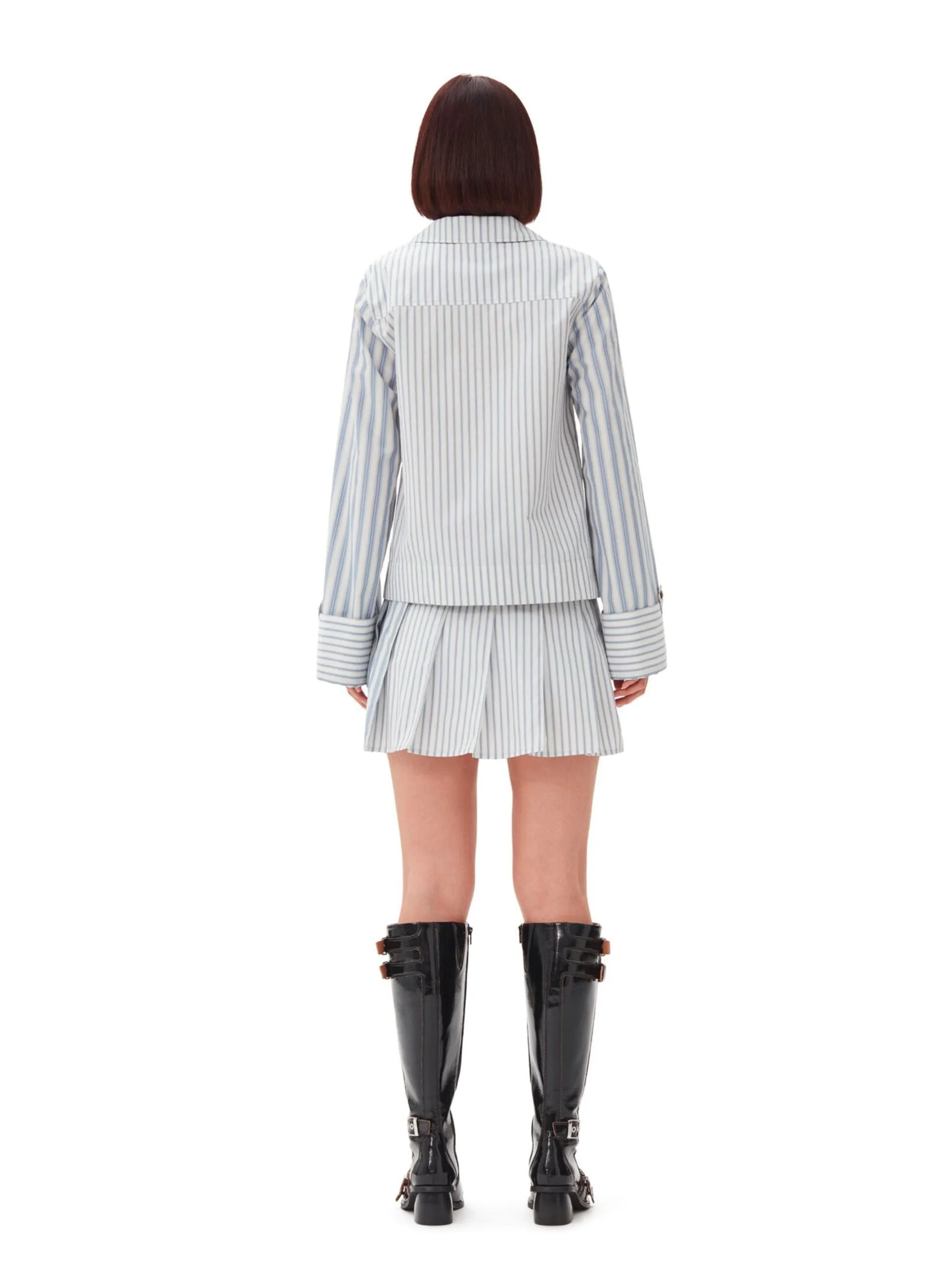 Stripe Cotton Pleated Mini Skirt / Egret