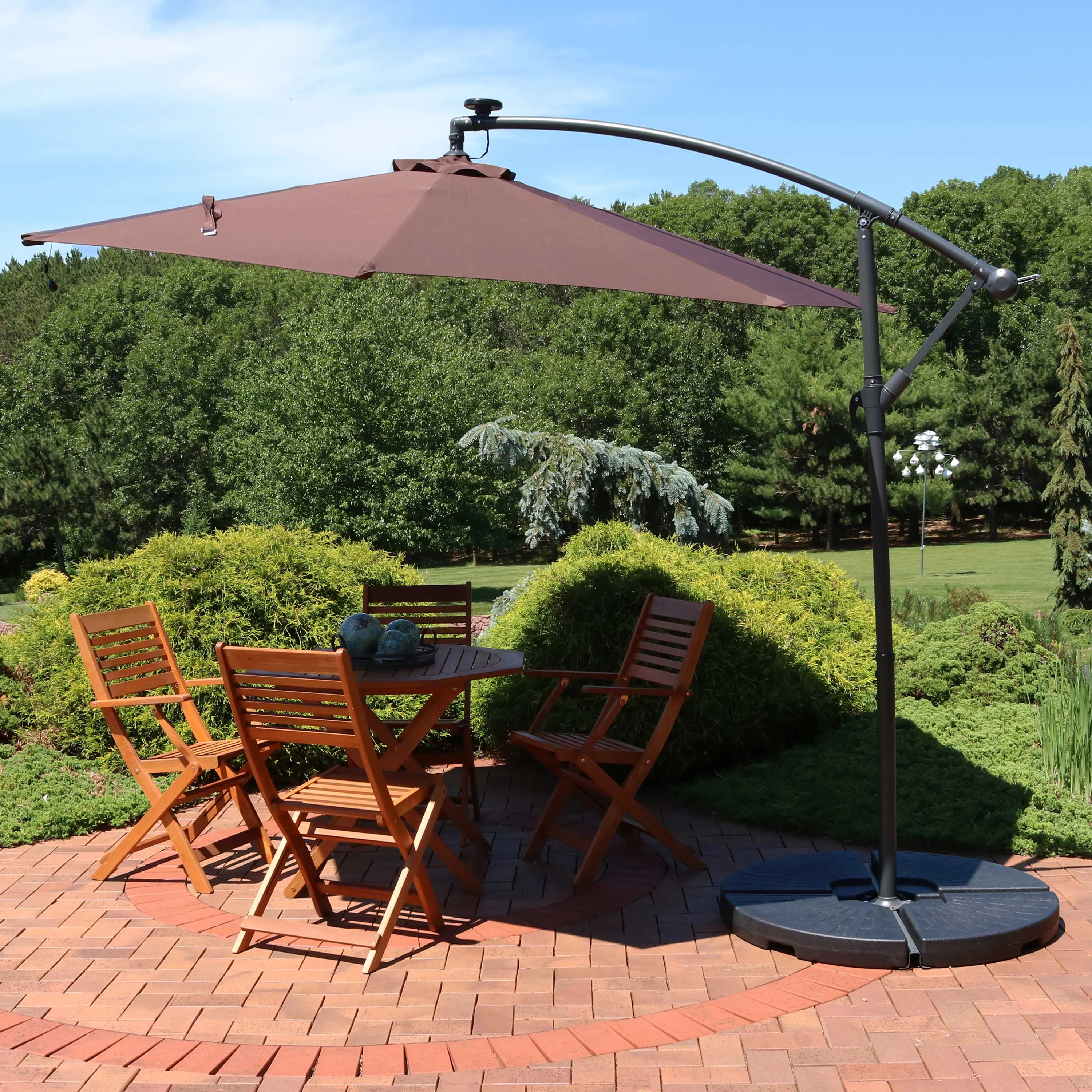 Sunnydaze 10' Solar Cantilever Offset Patio Umbrella with Cross Base