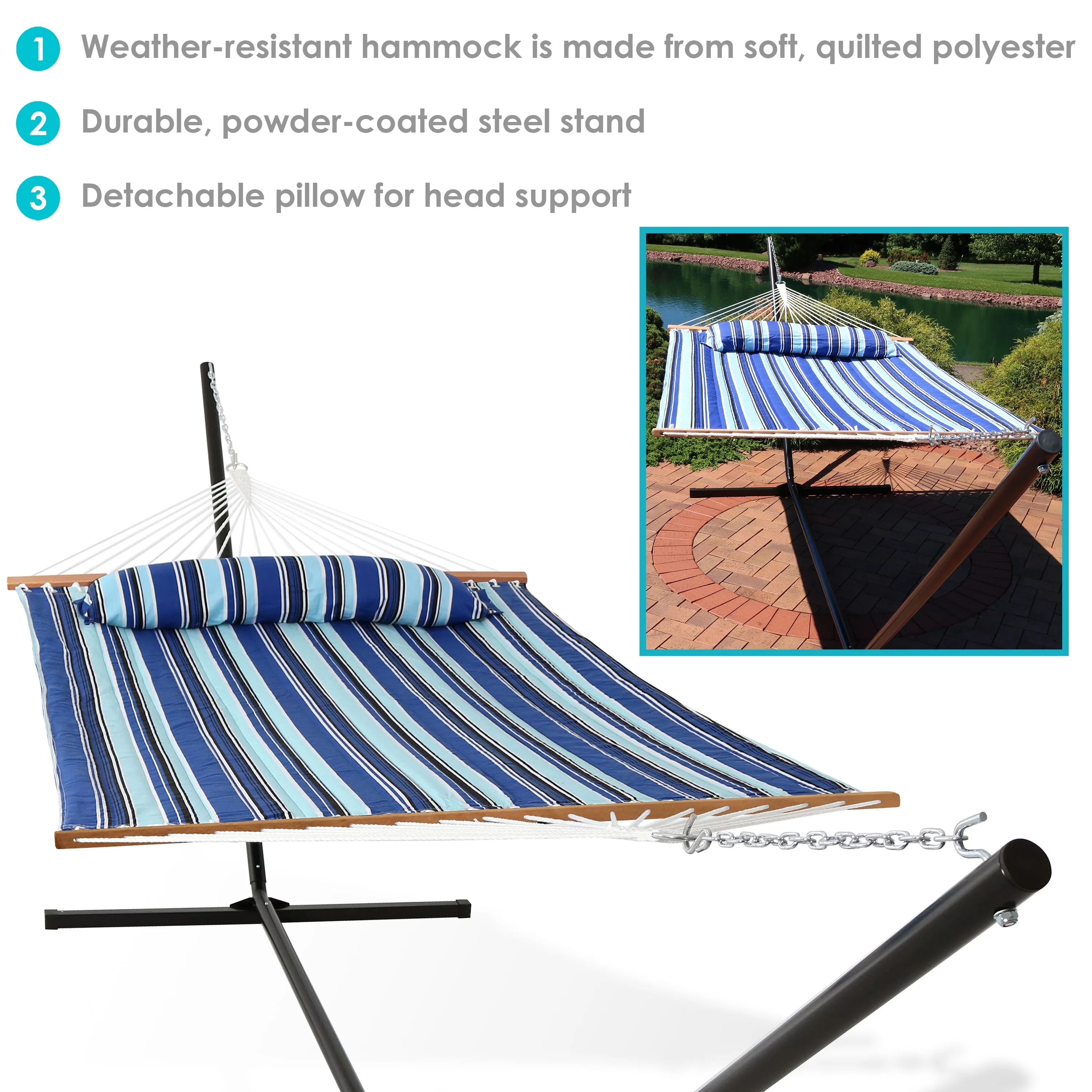 Sunnydaze 2-Person Freestanding Quilted Fabric Hammock with Stand