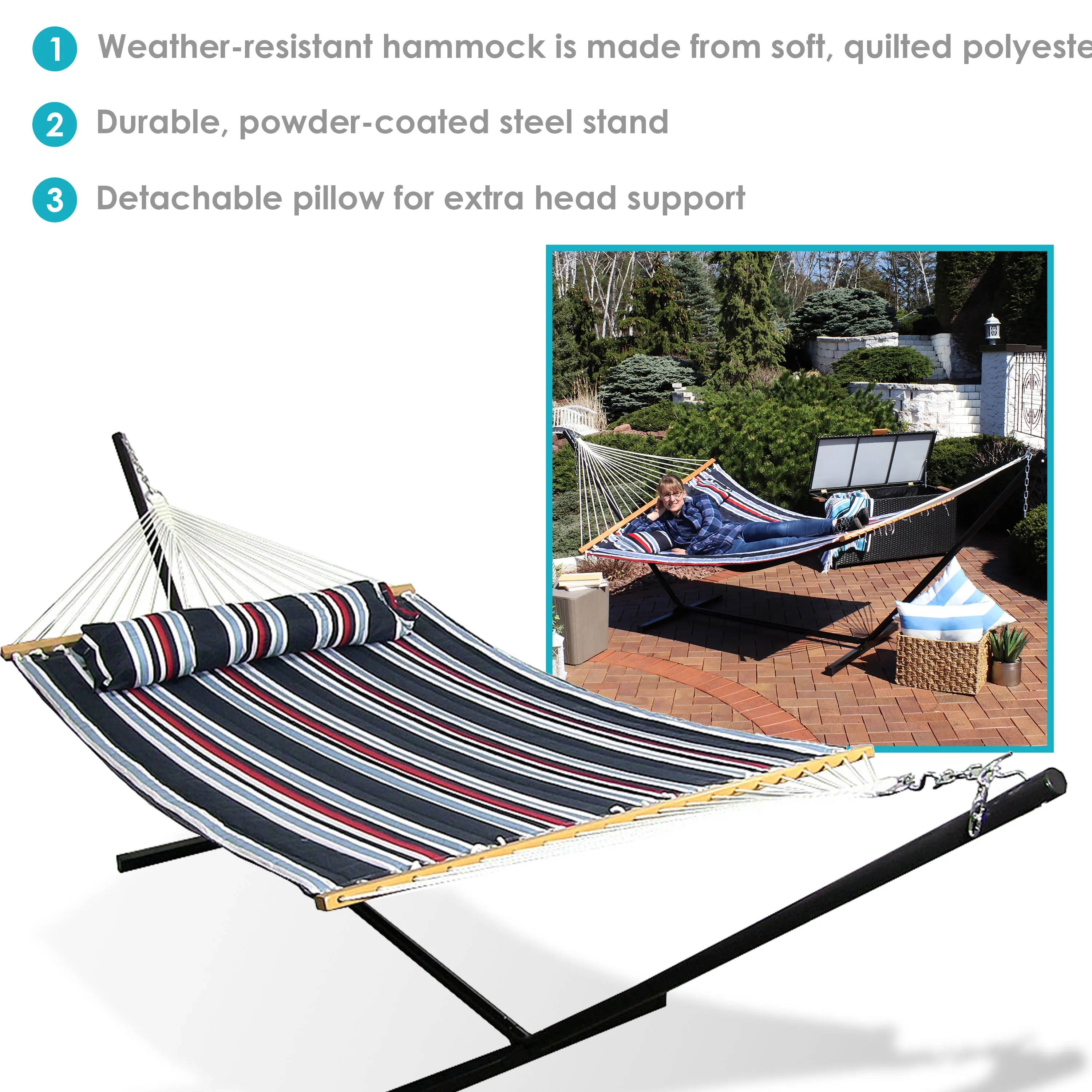 Sunnydaze 2-Person Freestanding Quilted Fabric Hammock with Stand