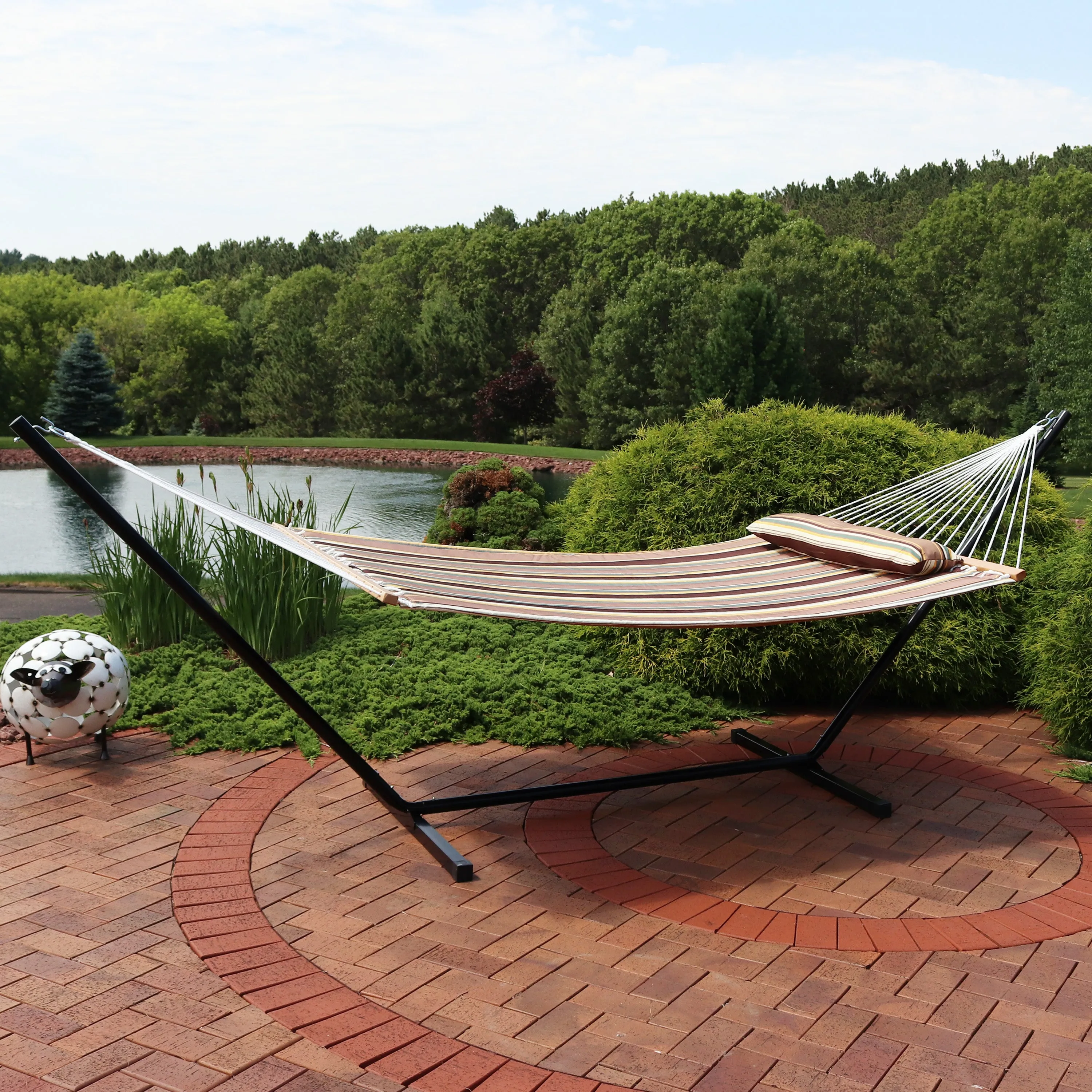 Sunnydaze 2-Person Freestanding Quilted Fabric Hammock with Stand