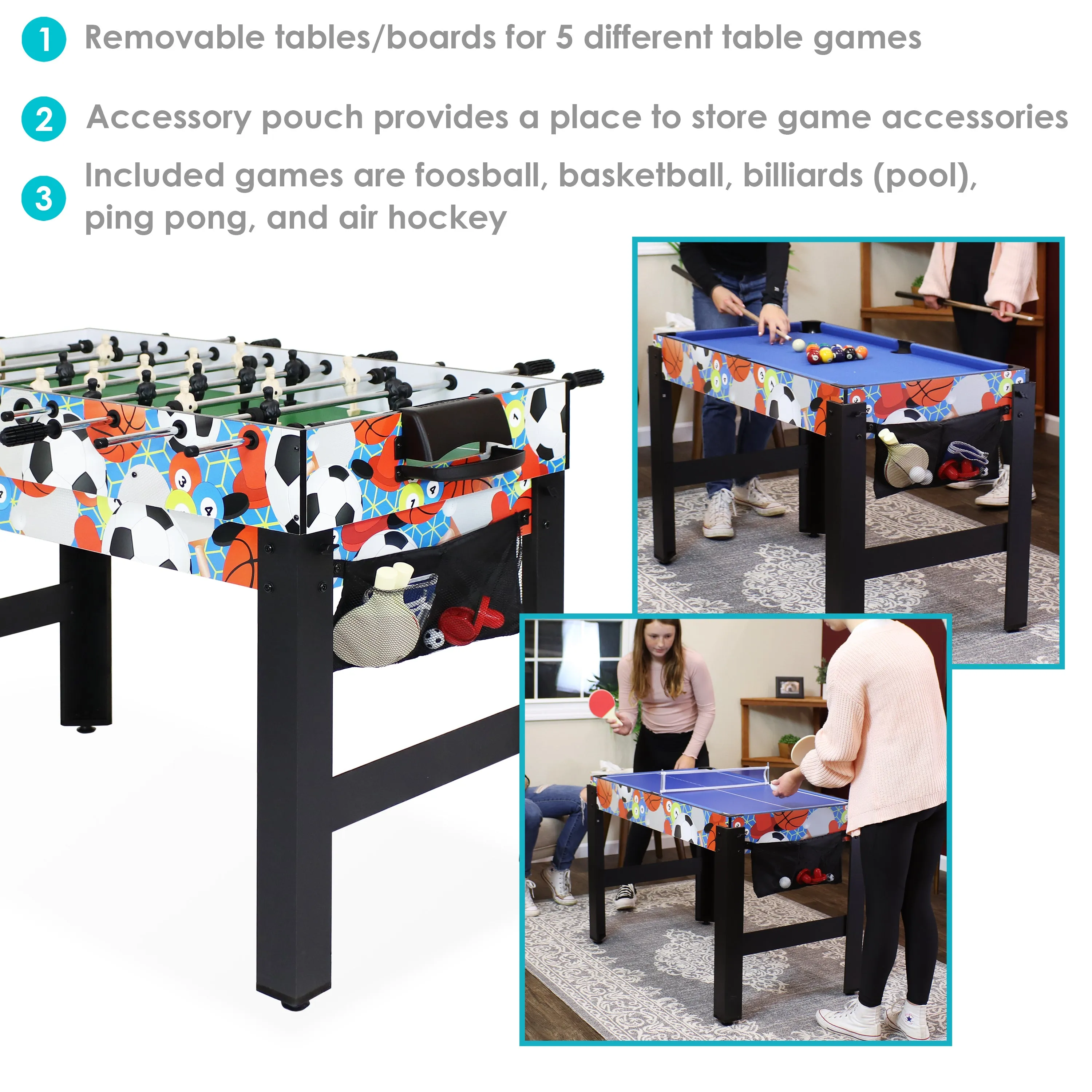 Sunnydaze 2-Player 5-in-1 Multi-Game Table - 45"