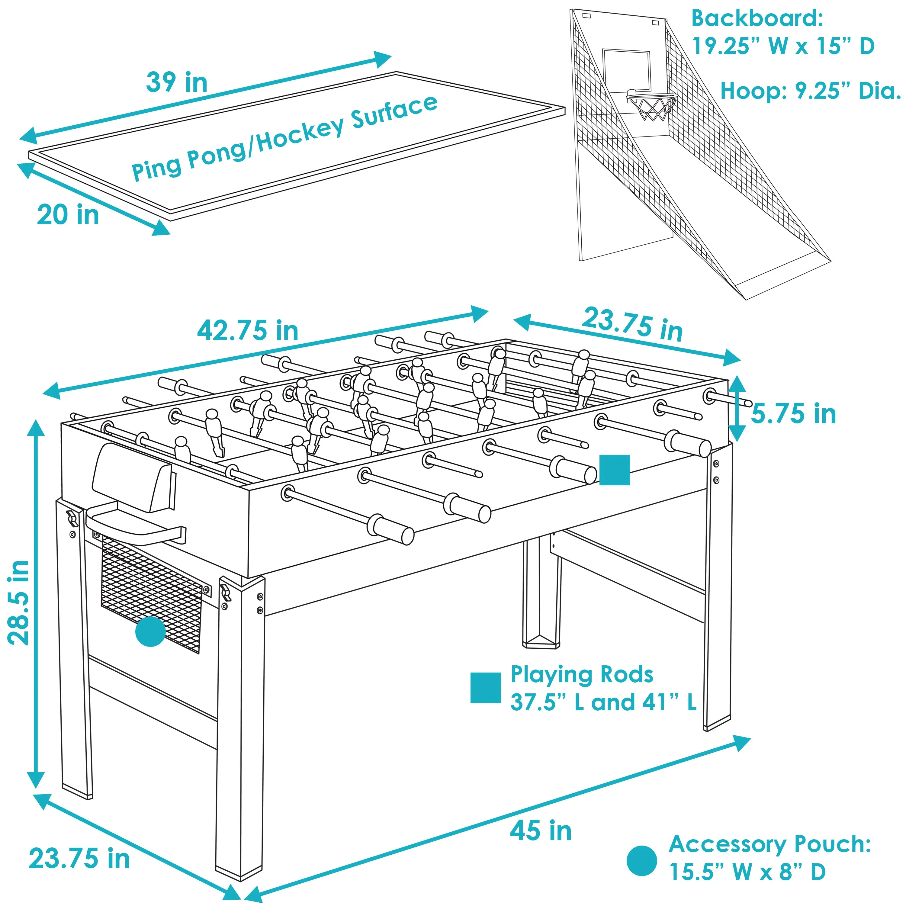 Sunnydaze 2-Player 5-in-1 Multi-Game Table - 45"