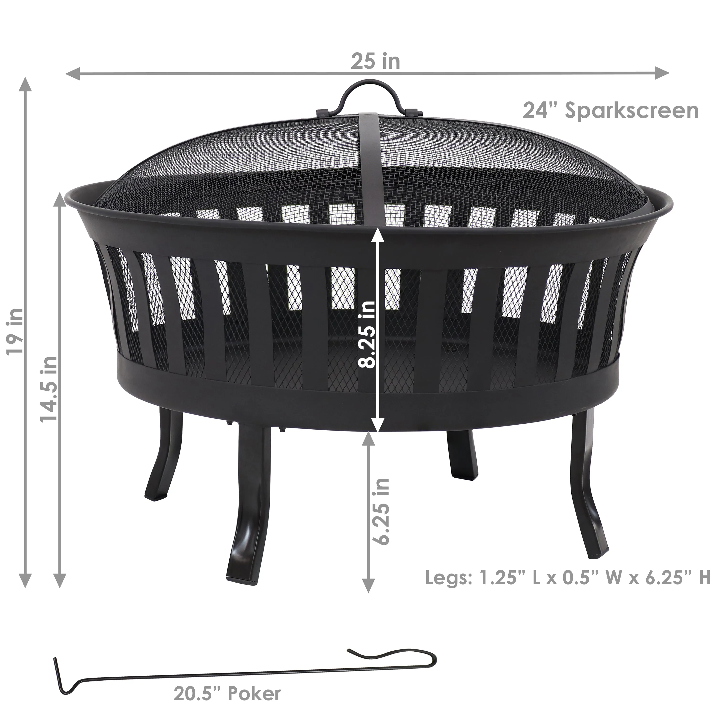 Sunnydaze 25" Steel Mesh Stripe Cutout Fire Pit with Spark Screen