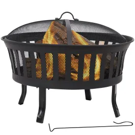 Sunnydaze 25" Steel Mesh Stripe Cutout Fire Pit with Spark Screen