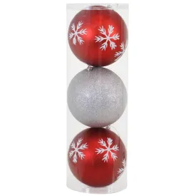 Sunnydaze 3ct 6" Sparkle and Shine Christmas Ball Ornament Set - Red and Silver