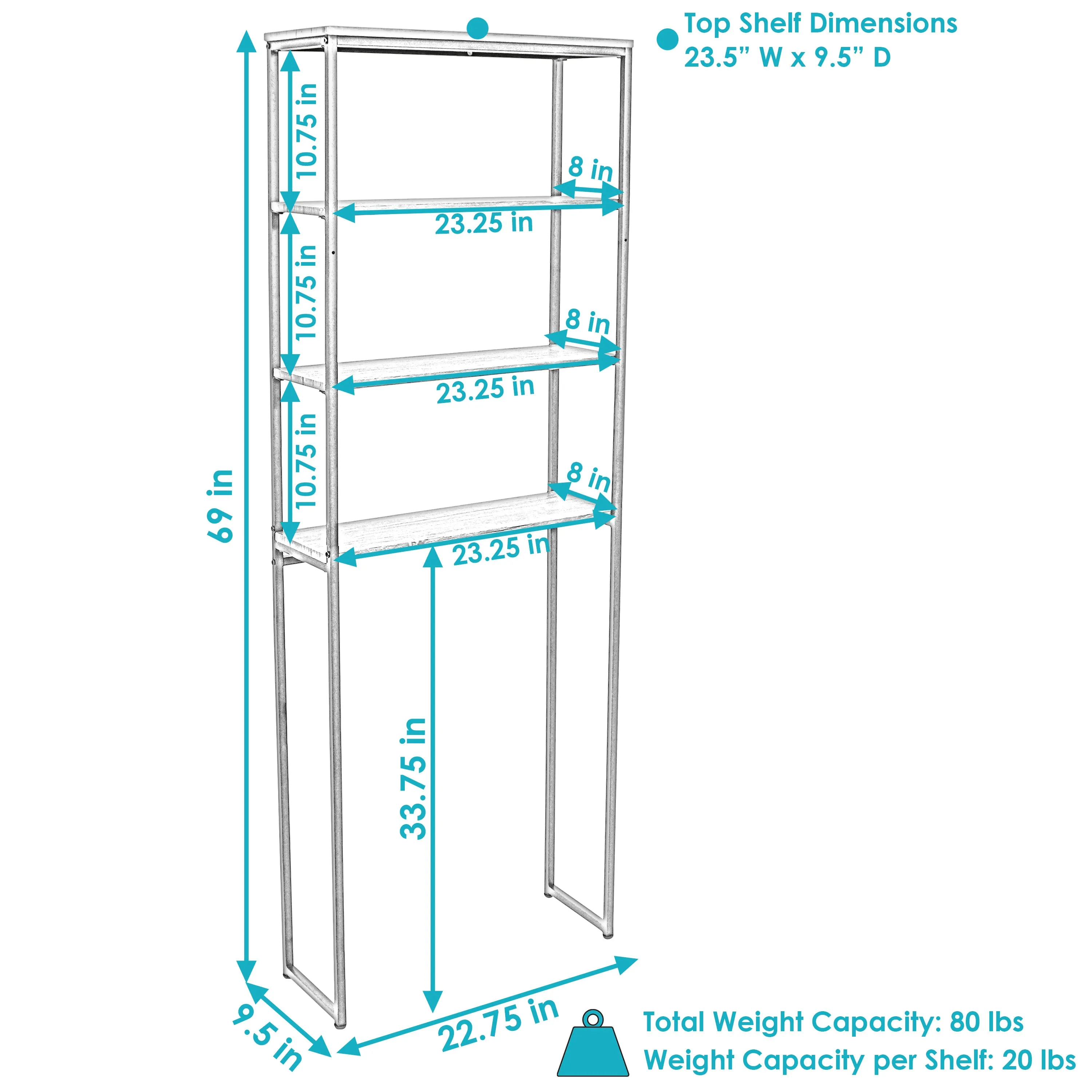 Sunnydaze 4-Tier Black Over-the-Toilet Storage Shelf - 69"