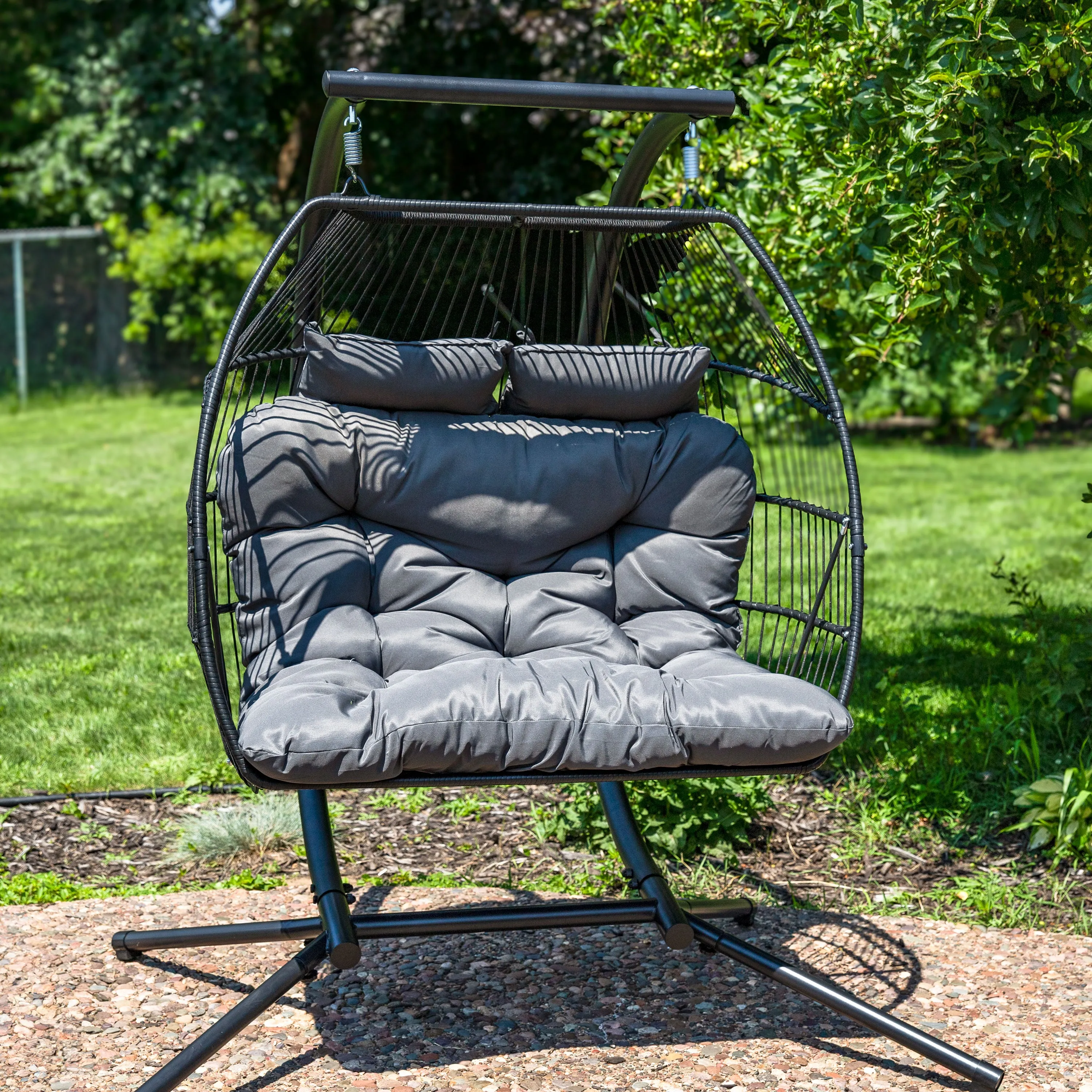 Sunnydaze Andrei Double Hanging Egg Chair with Cushion - Dark Gray