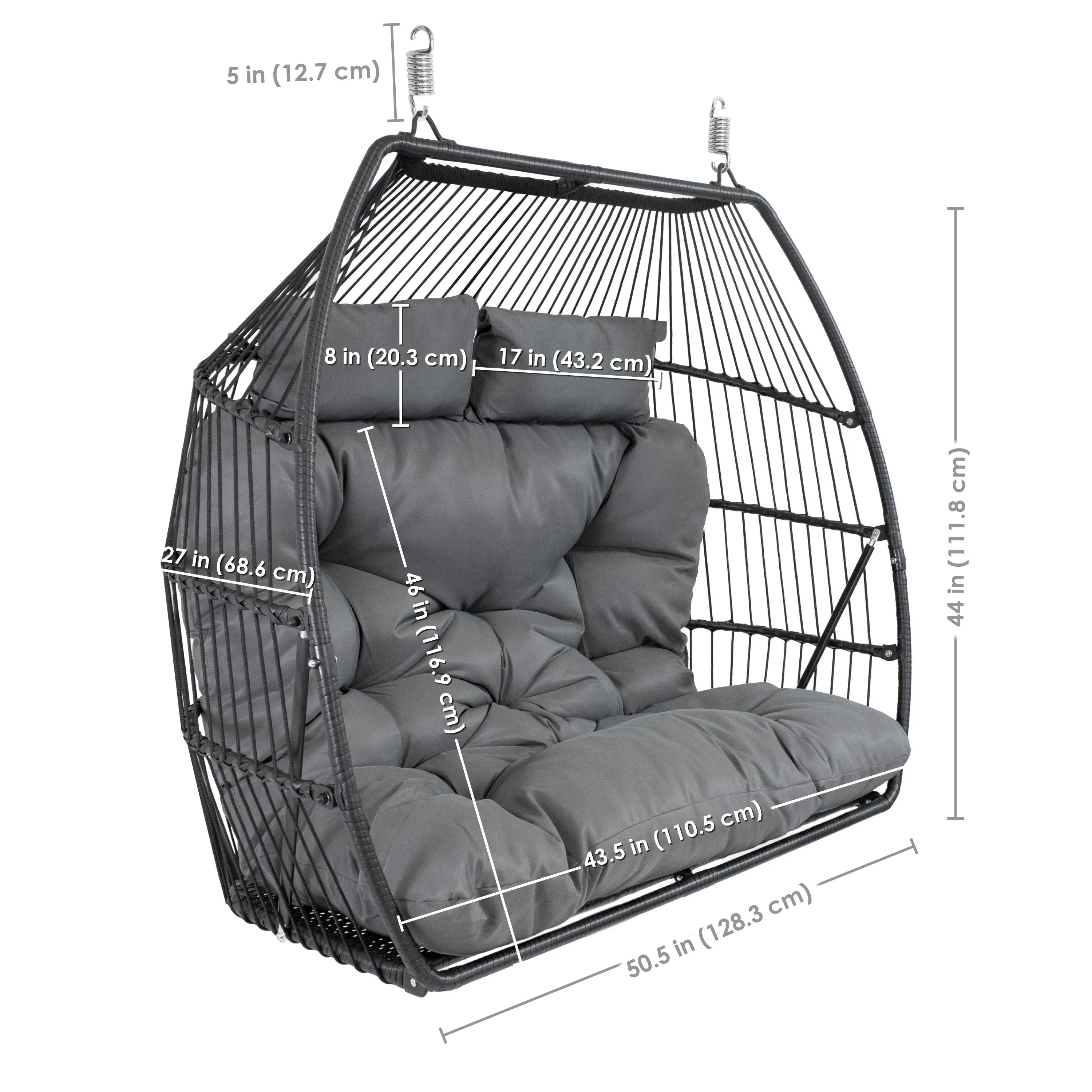 Sunnydaze Andrei Double Hanging Egg Chair with Cushion - Dark Gray