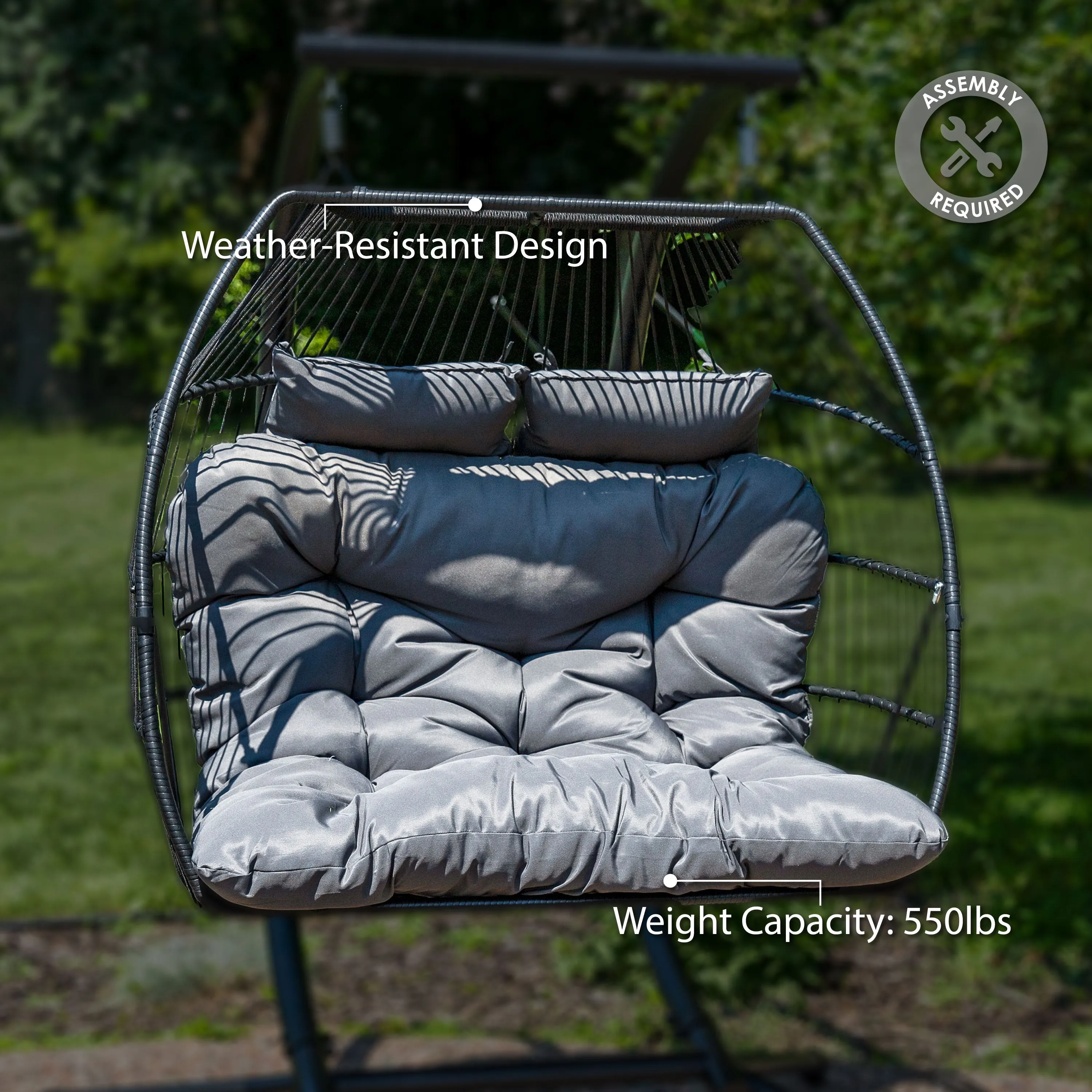 Sunnydaze Andrei Double Hanging Egg Chair with Cushion - Dark Gray