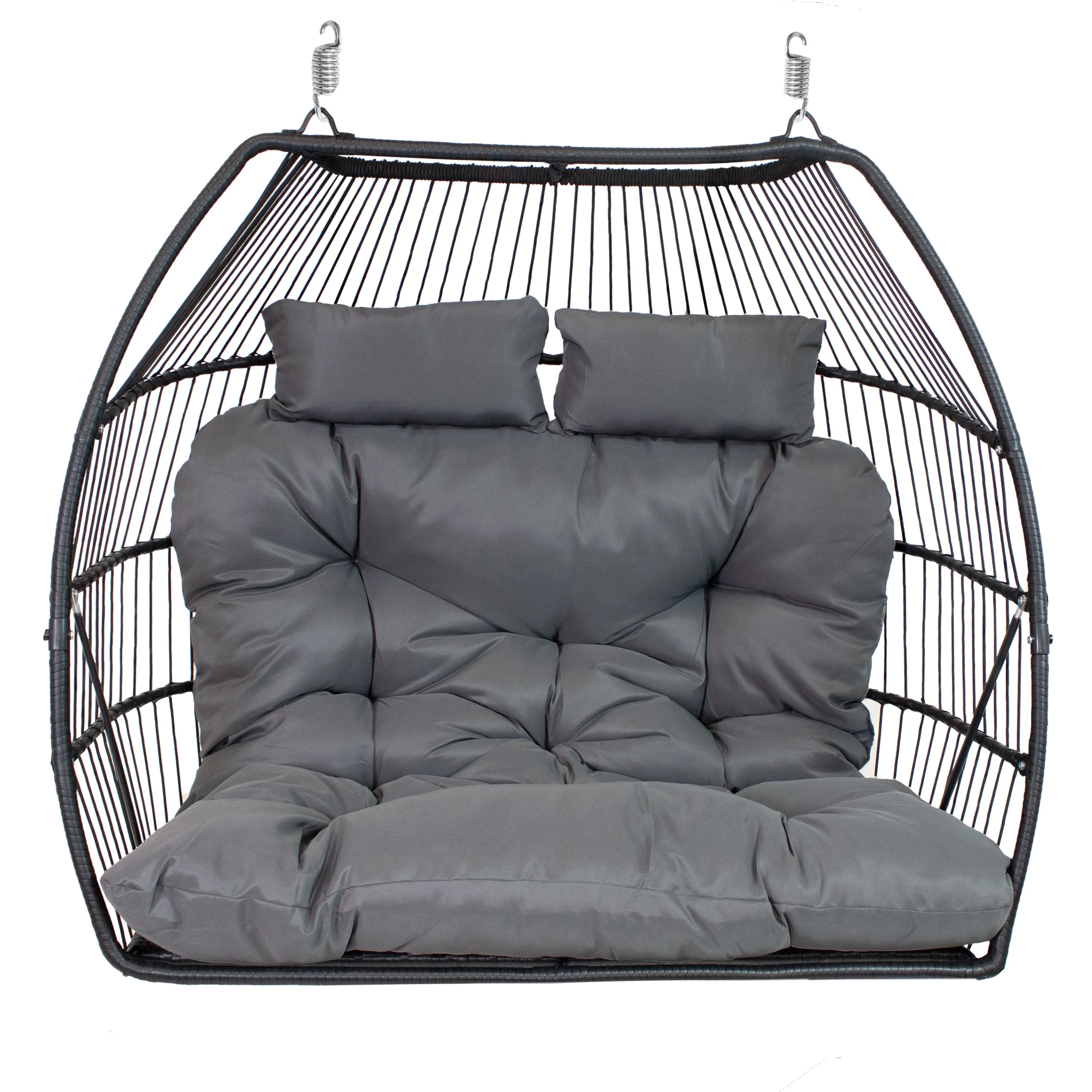 Sunnydaze Andrei Double Hanging Egg Chair with Cushion - Dark Gray