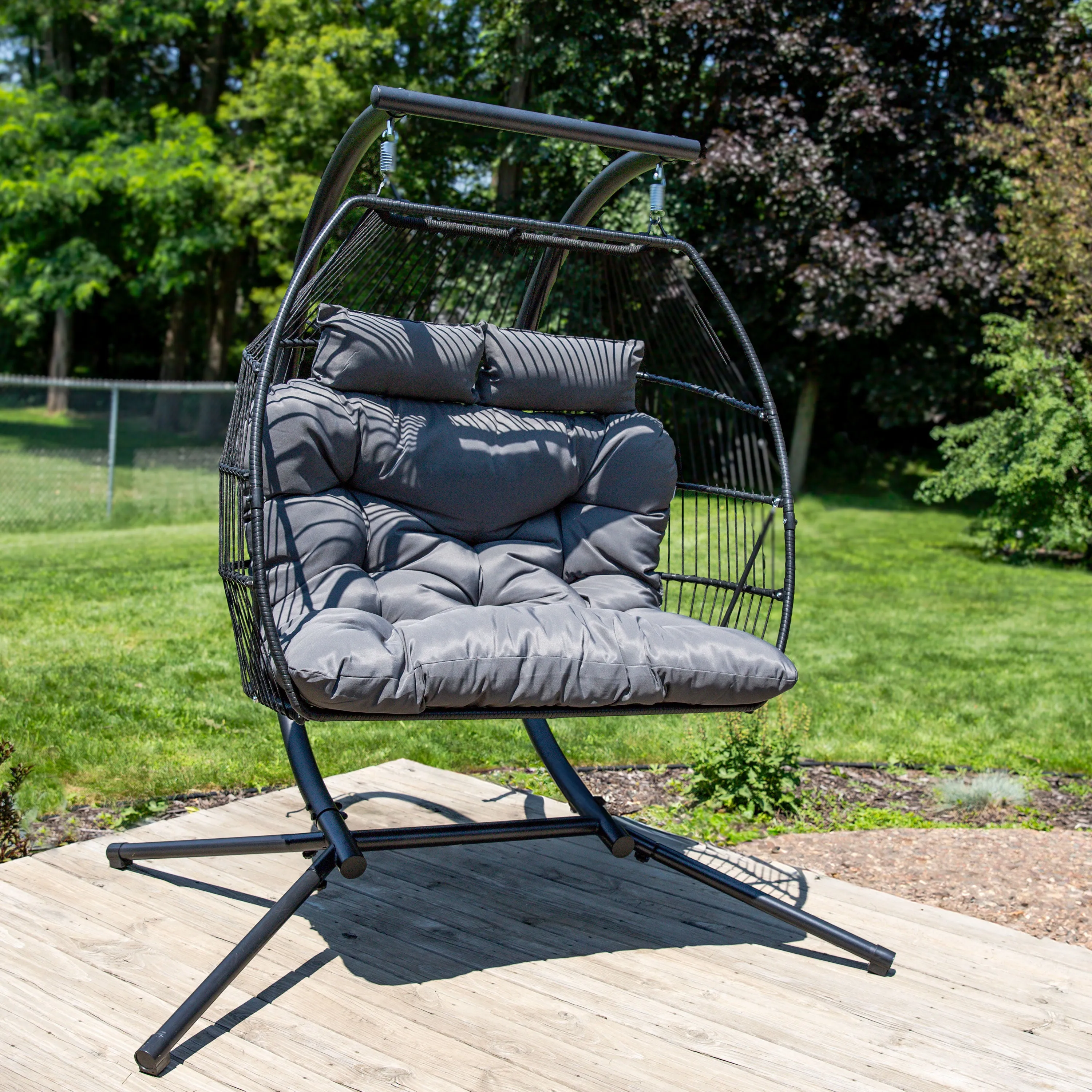 Sunnydaze Andrei Double Hanging Egg Chair with Cushion - Dark Gray