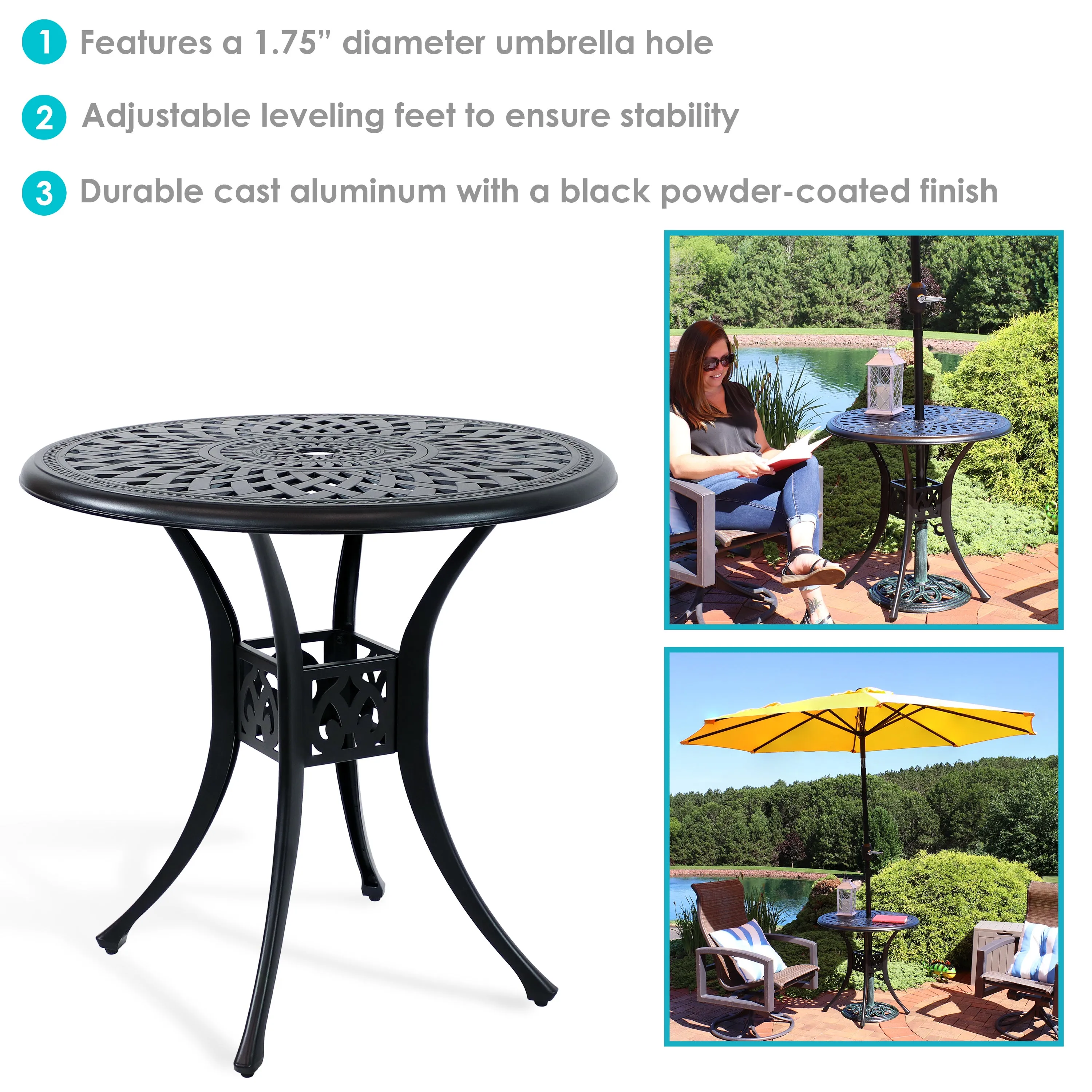 Sunnydaze Cast Aluminum Sigonella Round Patio Dining Table - 30.75"