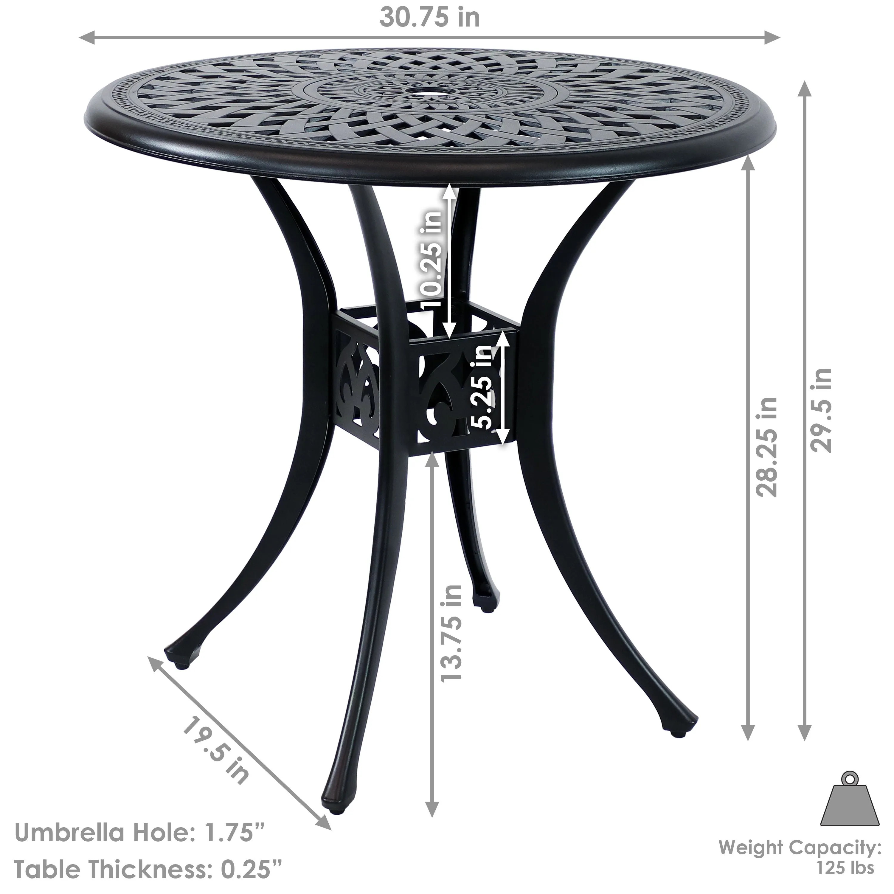 Sunnydaze Cast Aluminum Sigonella Round Patio Dining Table - 30.75"