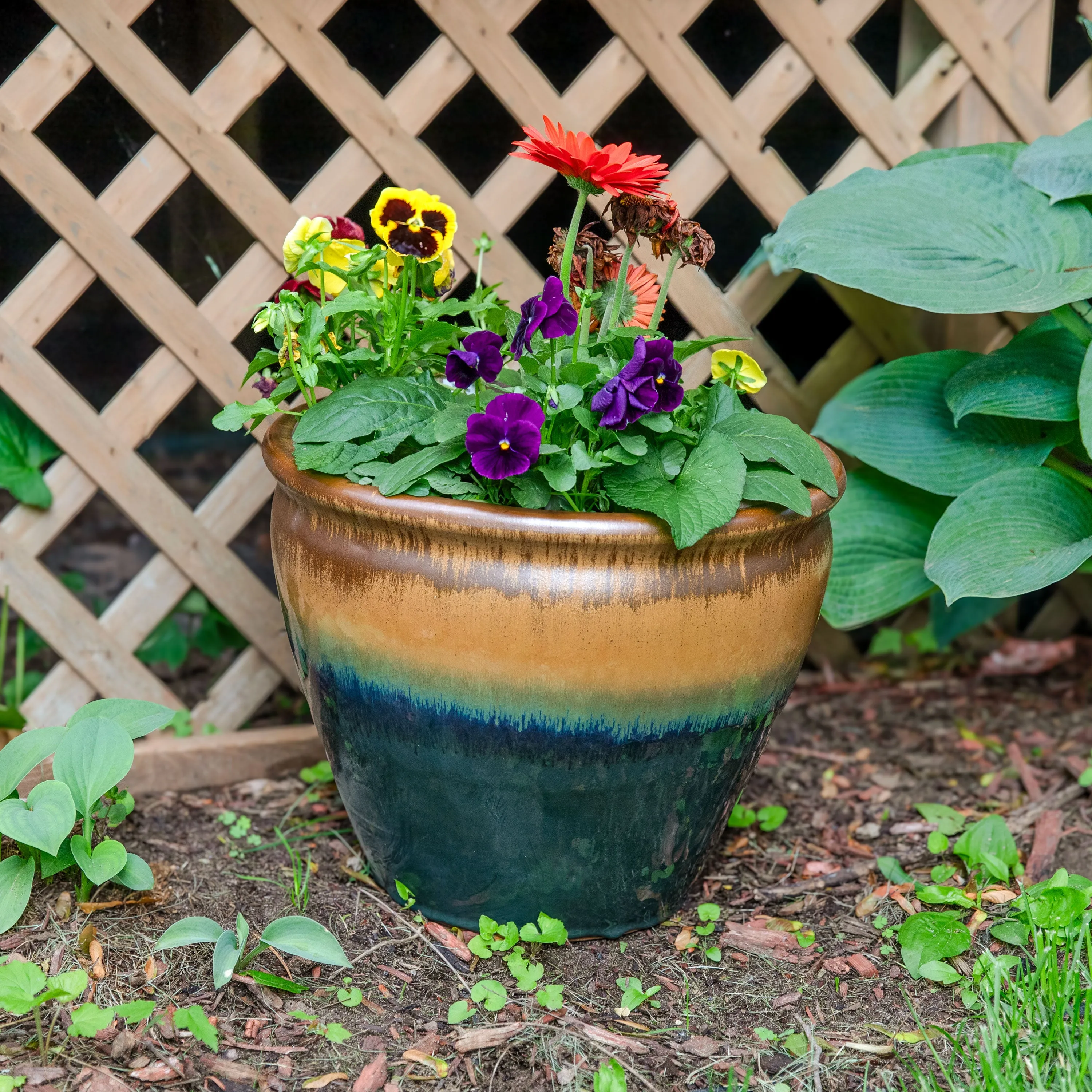 Sunnydaze Chalet High-Fired Glazed Ceramic Planter - 15"