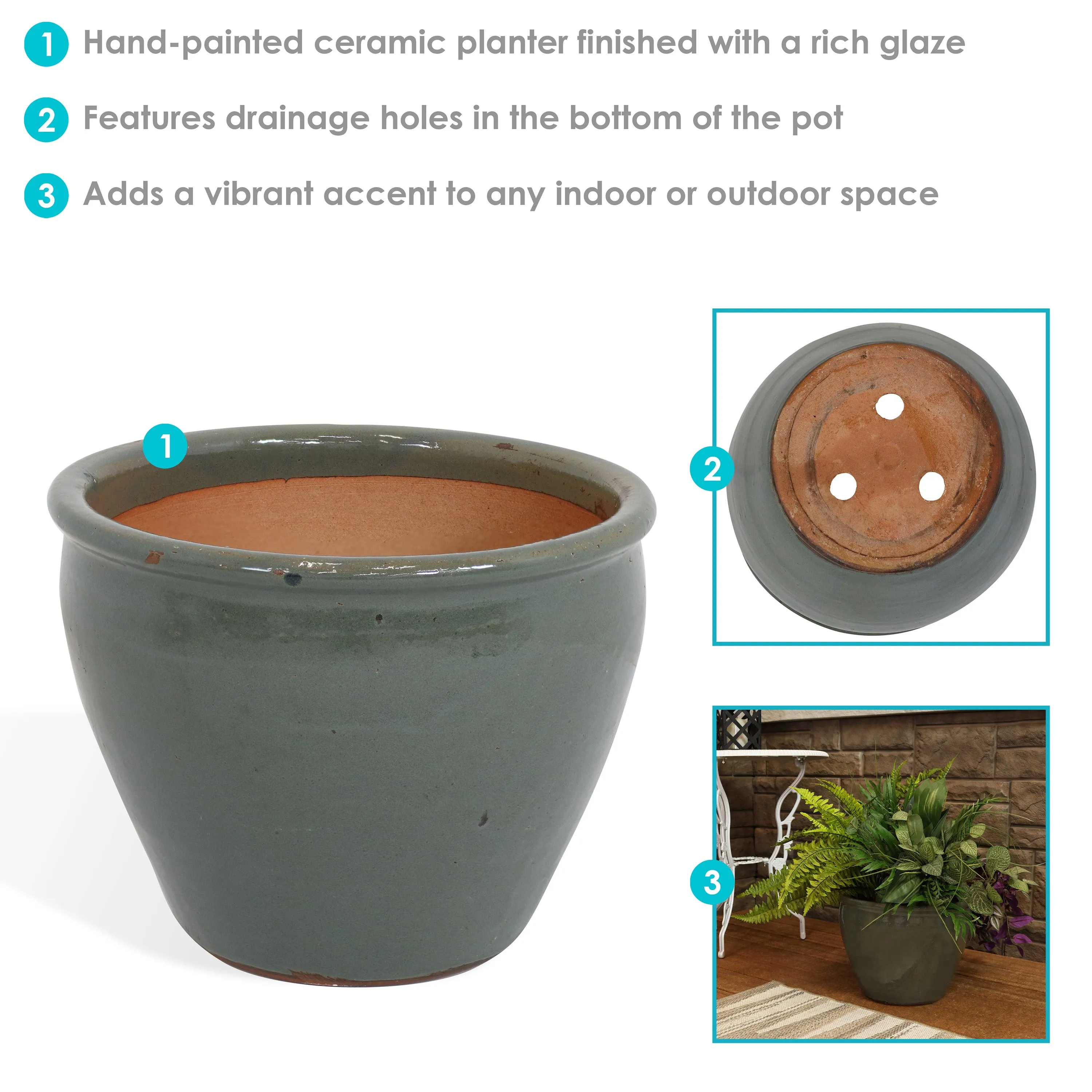 Sunnydaze Chalet High-Fired Glazed Ceramic Planter - 15"