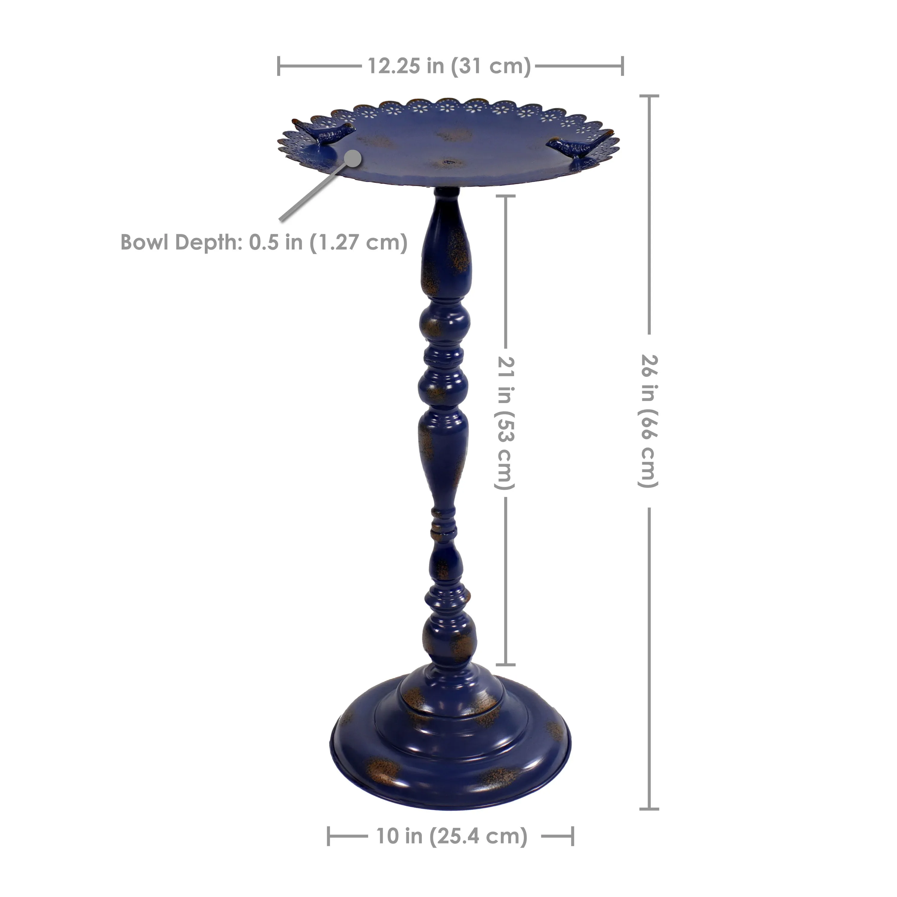 Sunnydaze Feathered Friends Iron Pedestal Bird Feeder - Blue - 26" H