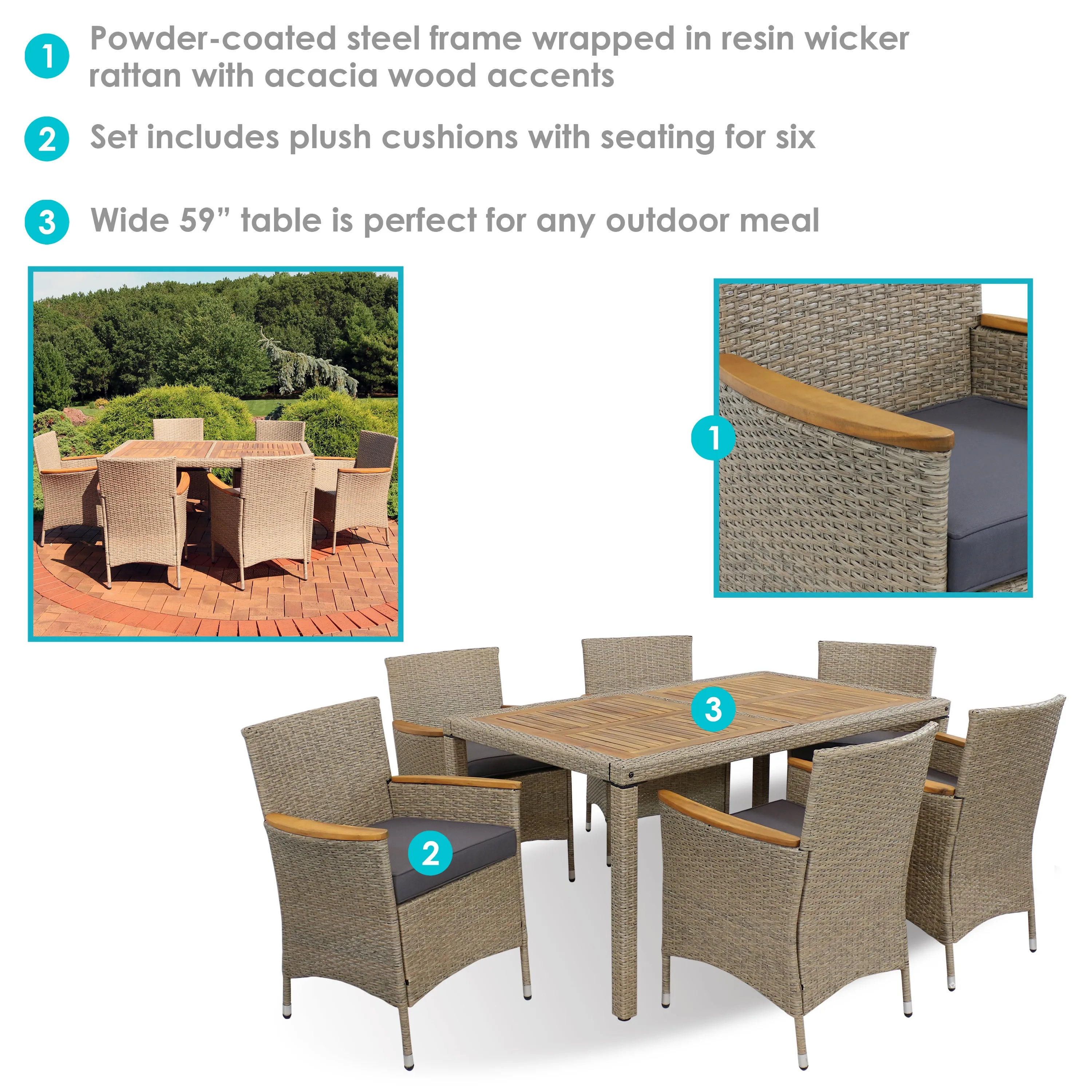 Sunnydaze Foxford 7-Piece Outdoor Patio Dining Set with Cushions