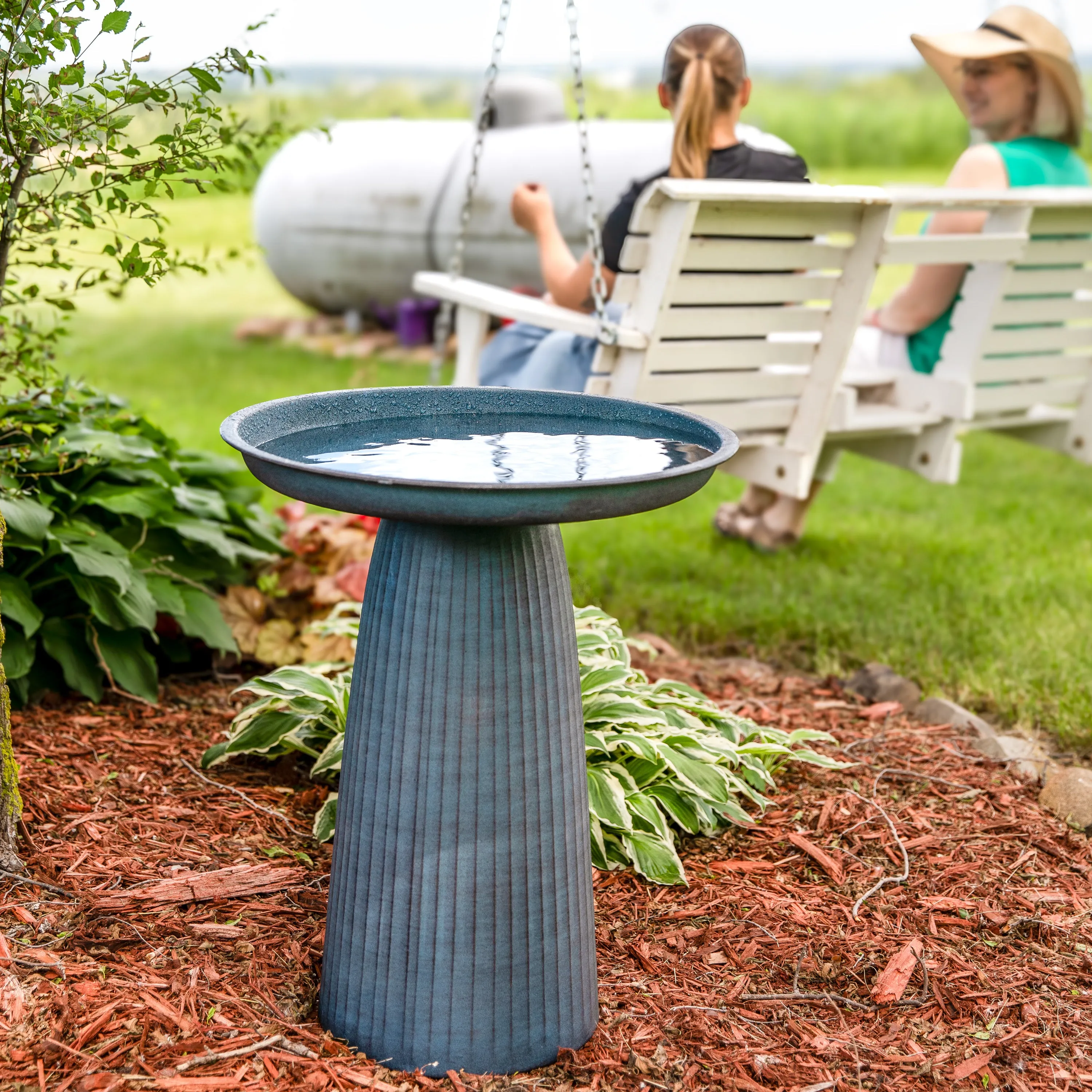 Sunnydaze Gleeful Garden Metal Outdoor Bird Bath - UV-Resistant Finish