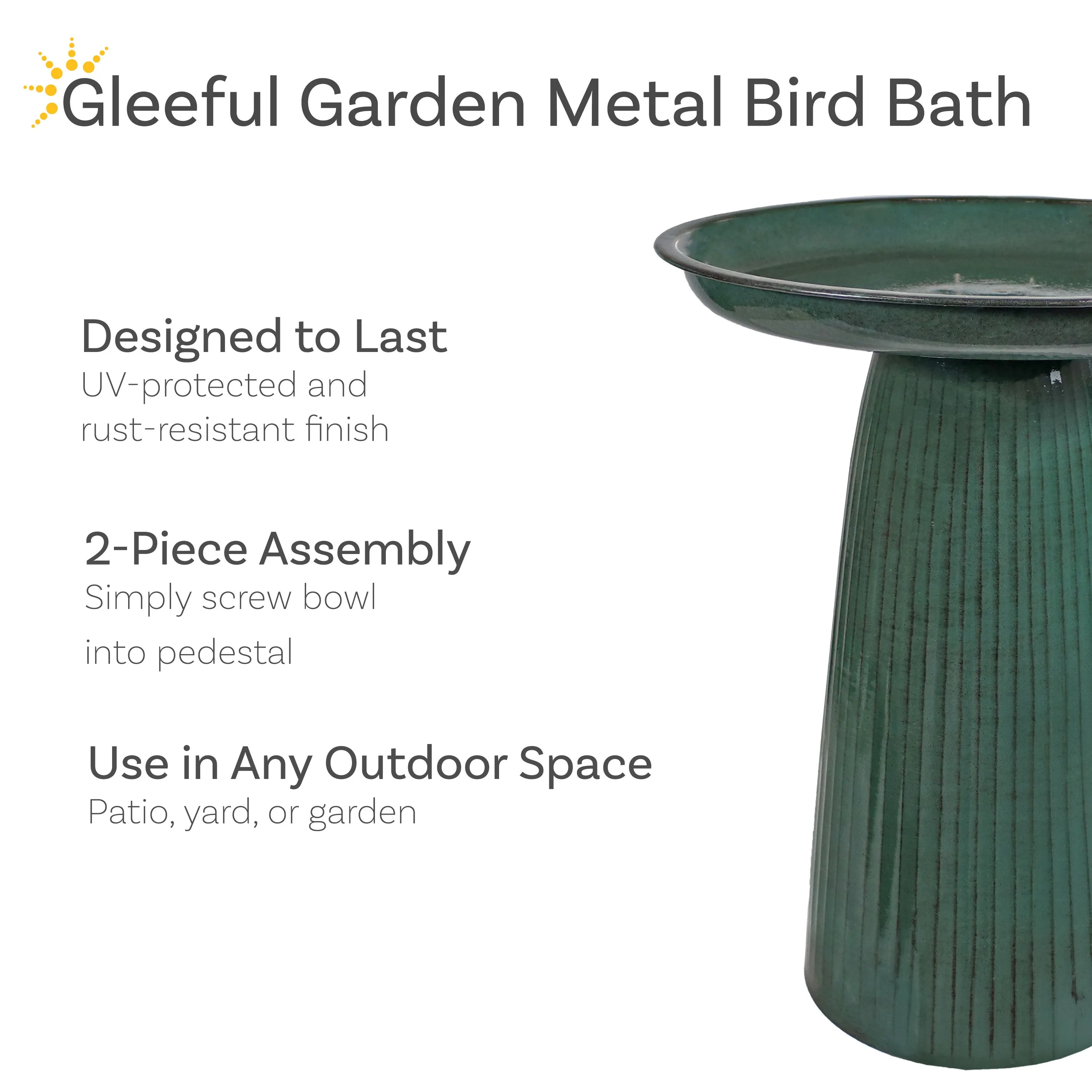 Sunnydaze Gleeful Garden Metal Outdoor Bird Bath - UV-Resistant Finish