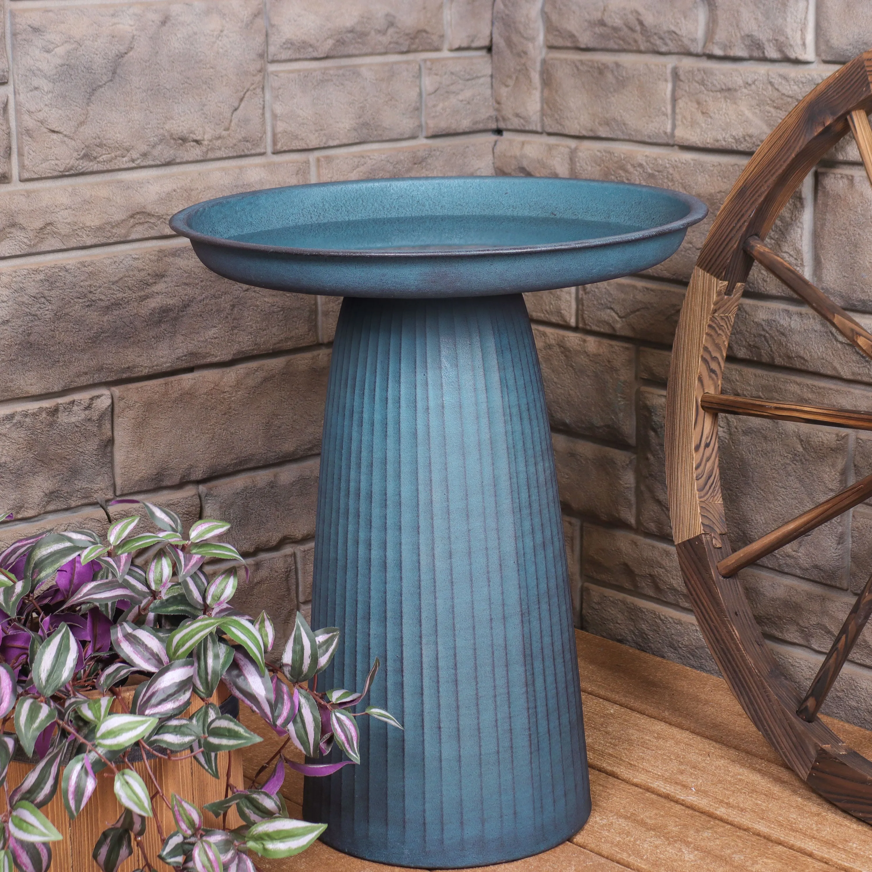 Sunnydaze Gleeful Garden Metal Outdoor Bird Bath - UV-Resistant Finish