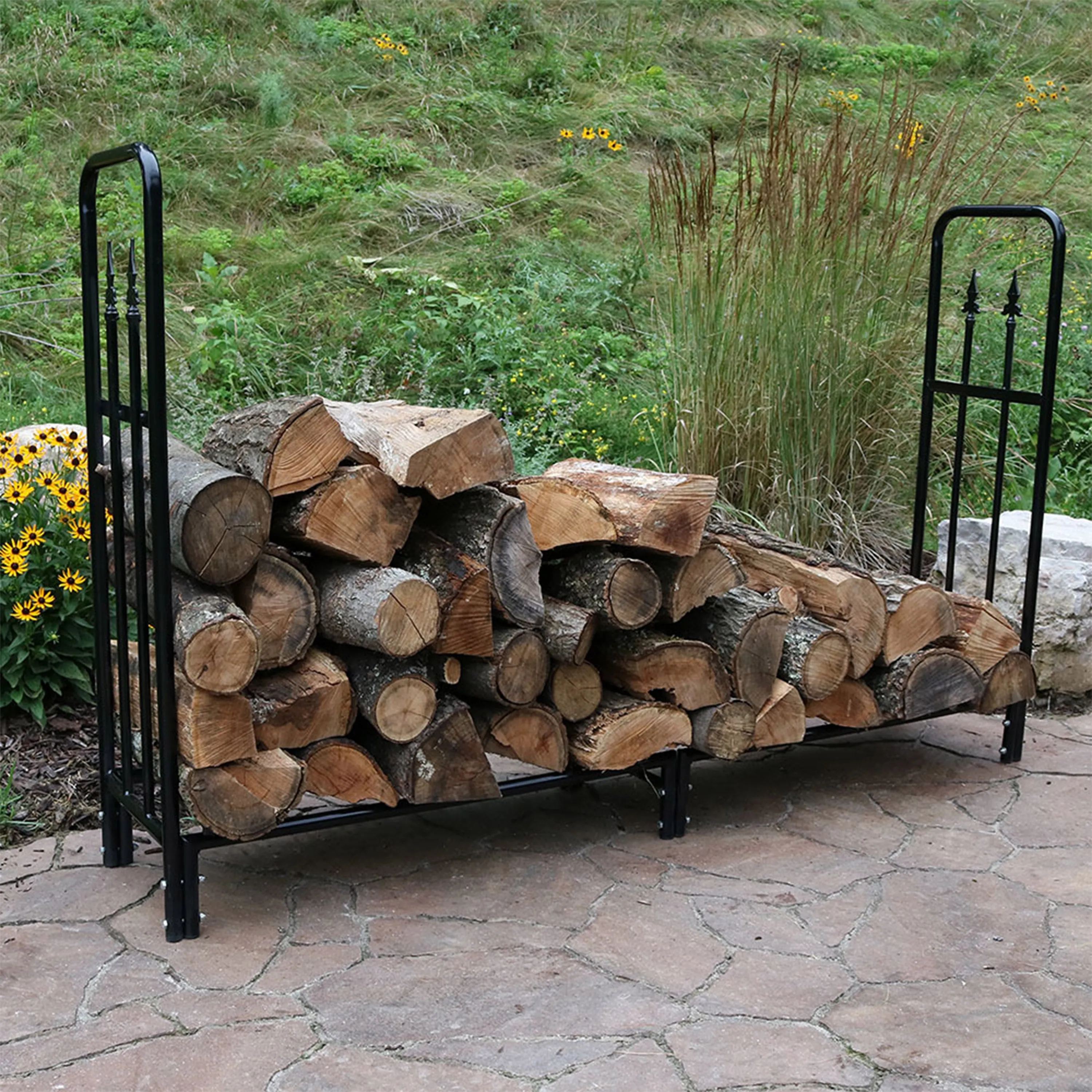 Sunnydaze Indoor/Outdoor 6' Steel Decorative Firewood Log Rack