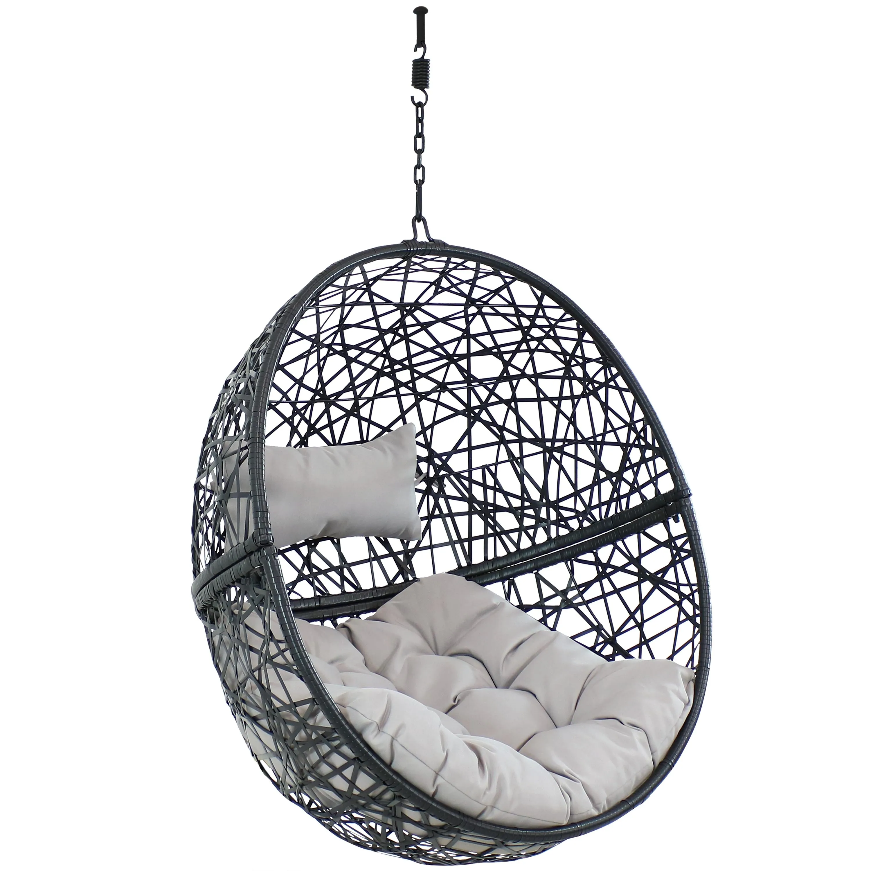 Sunnydaze Jackson Outdoor Hanging Resin Wicker Egg Chair with Cushion