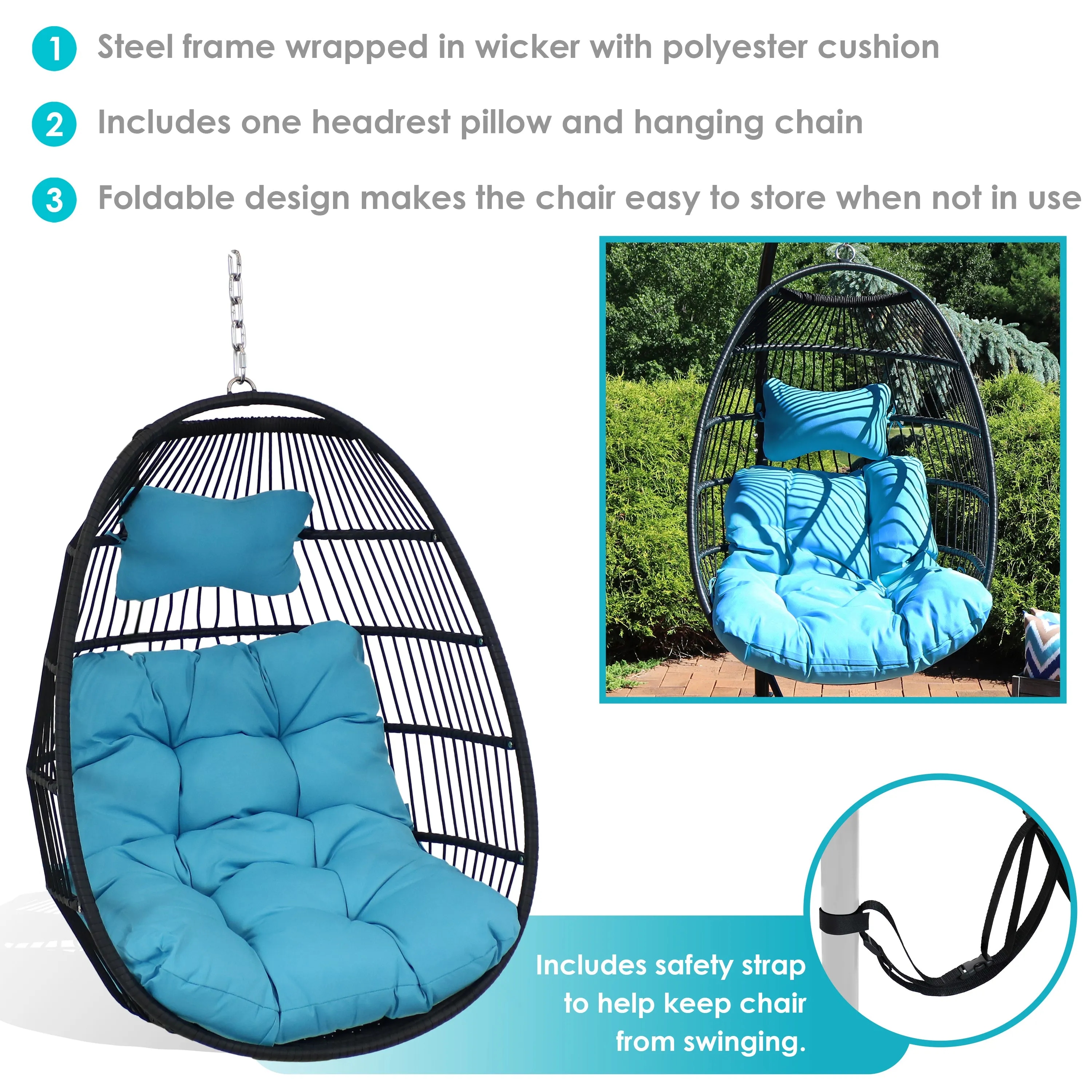 Sunnydaze Julia Outdoor Hanging Egg Chair with Cushions