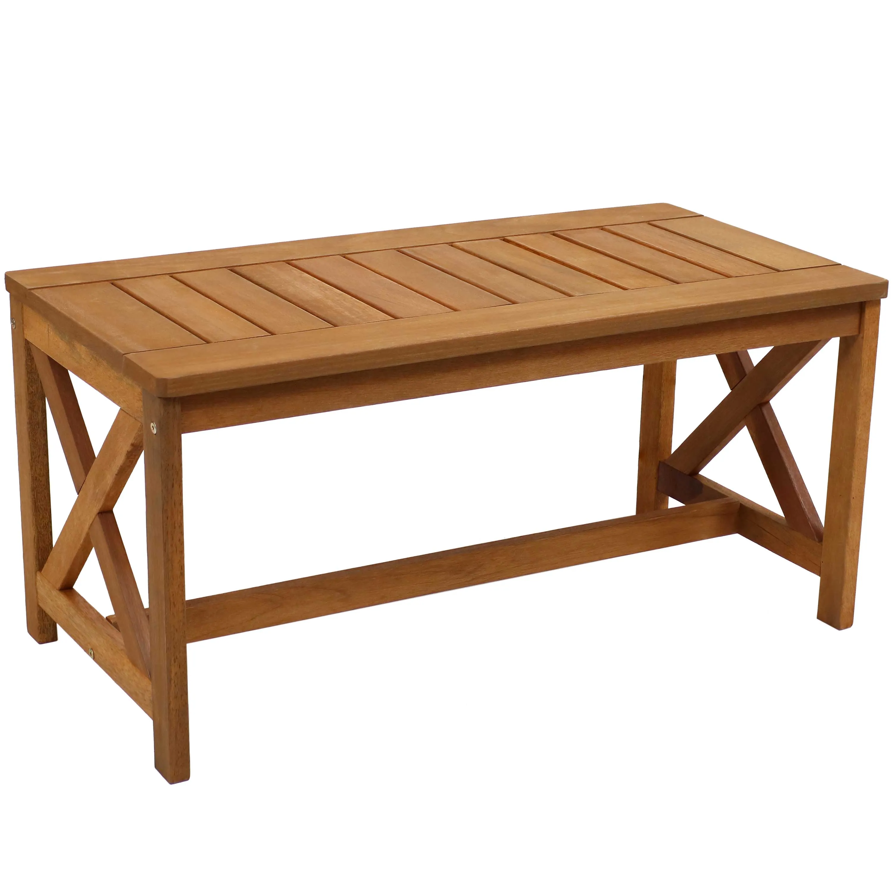 Sunnydaze Meranti Wood Outdoor Patio Coffee Table with Teak Finish - 35"